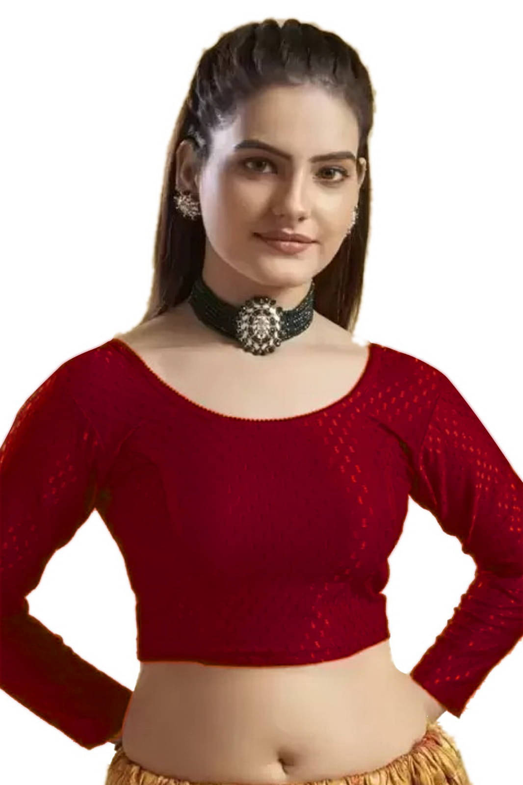     			Jay Jagdamba suit house Maroon Readymade without Pad Cotton Blend Women's Blouse ( Pack of 1 )