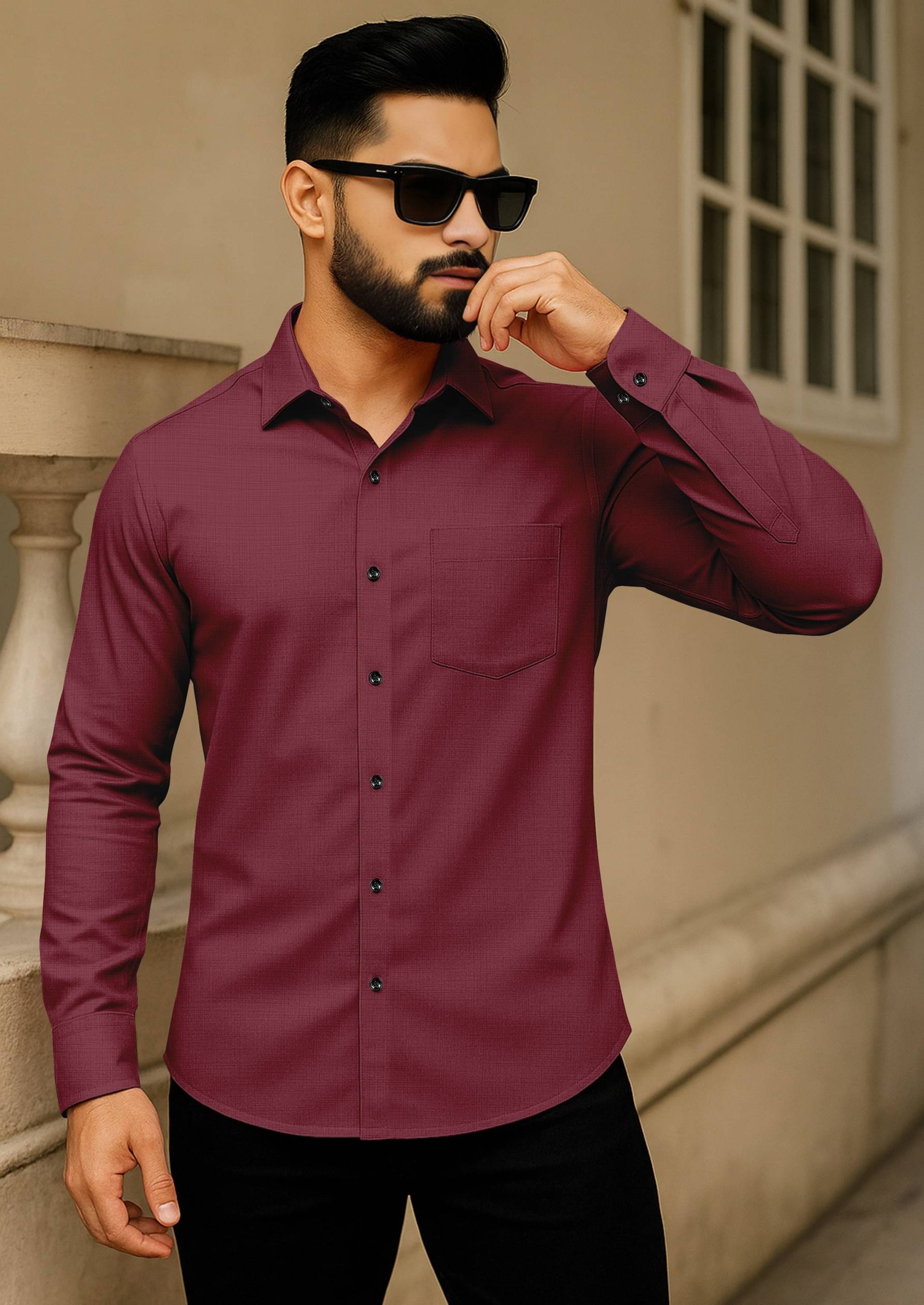     			LAXBON Poly Cotton Regular Fit Solids Full Sleeves Men's Casual Shirt - Maroon ( Pack of 1 )