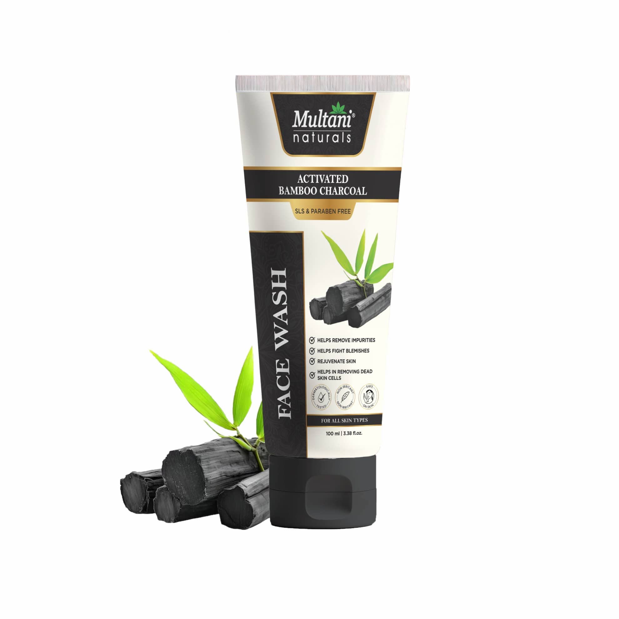 Multani Naturals Activated Bamboo Charcoal Face Wash For Men & Women with Detoxification & Anti-Aging Benefits 100ml (Pack of 1)