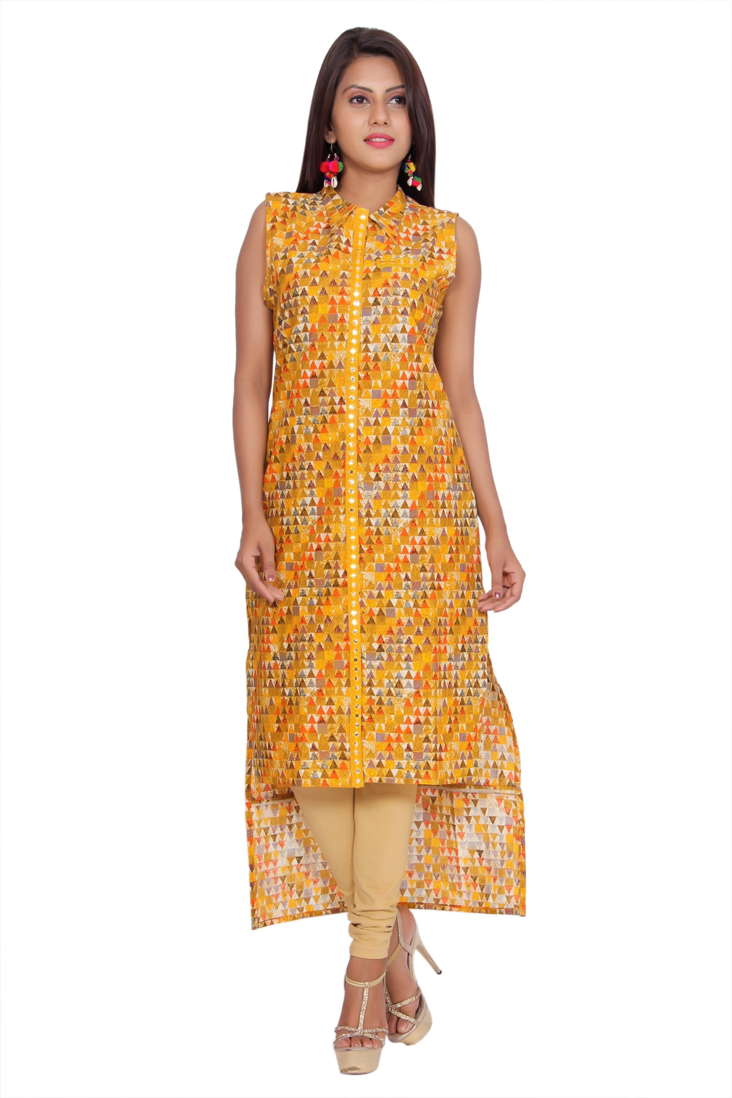     			Mehsoos Fashion Women Cotton Blend Embroidered Straight Kurti ( Yellow )