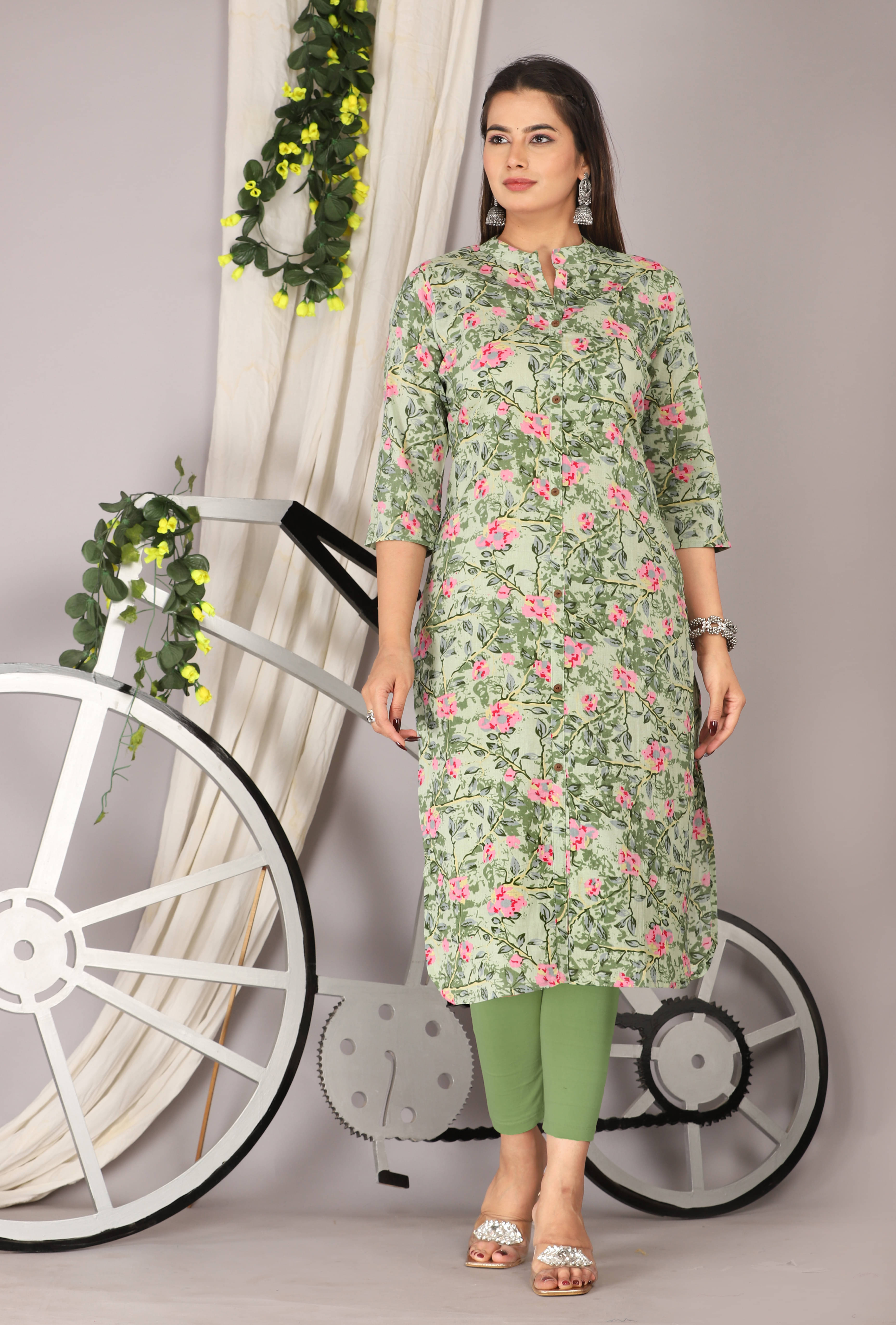 Mehsoos Fashion Women Cotton Printed Straight Kurti ( Green ) Mehsoos Fashion Women Cotton Printed Straight Kurti ( Green )