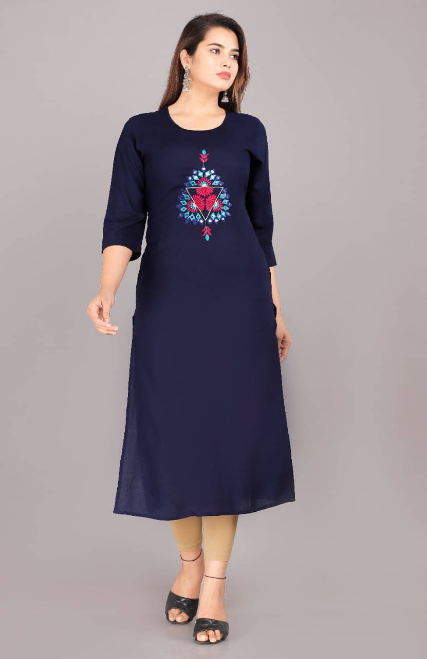     			Mehsoos Fashion Women Viscose Rayon Embroidered Straight Kurti ( Blue )