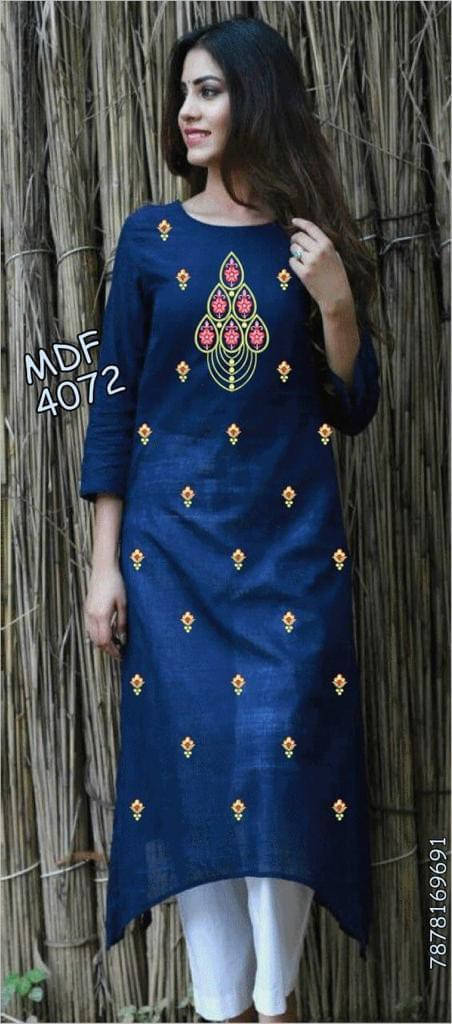     			Mehsoos Fashion Women Viscose Rayon Embroidered Straight Kurti ( Blue )