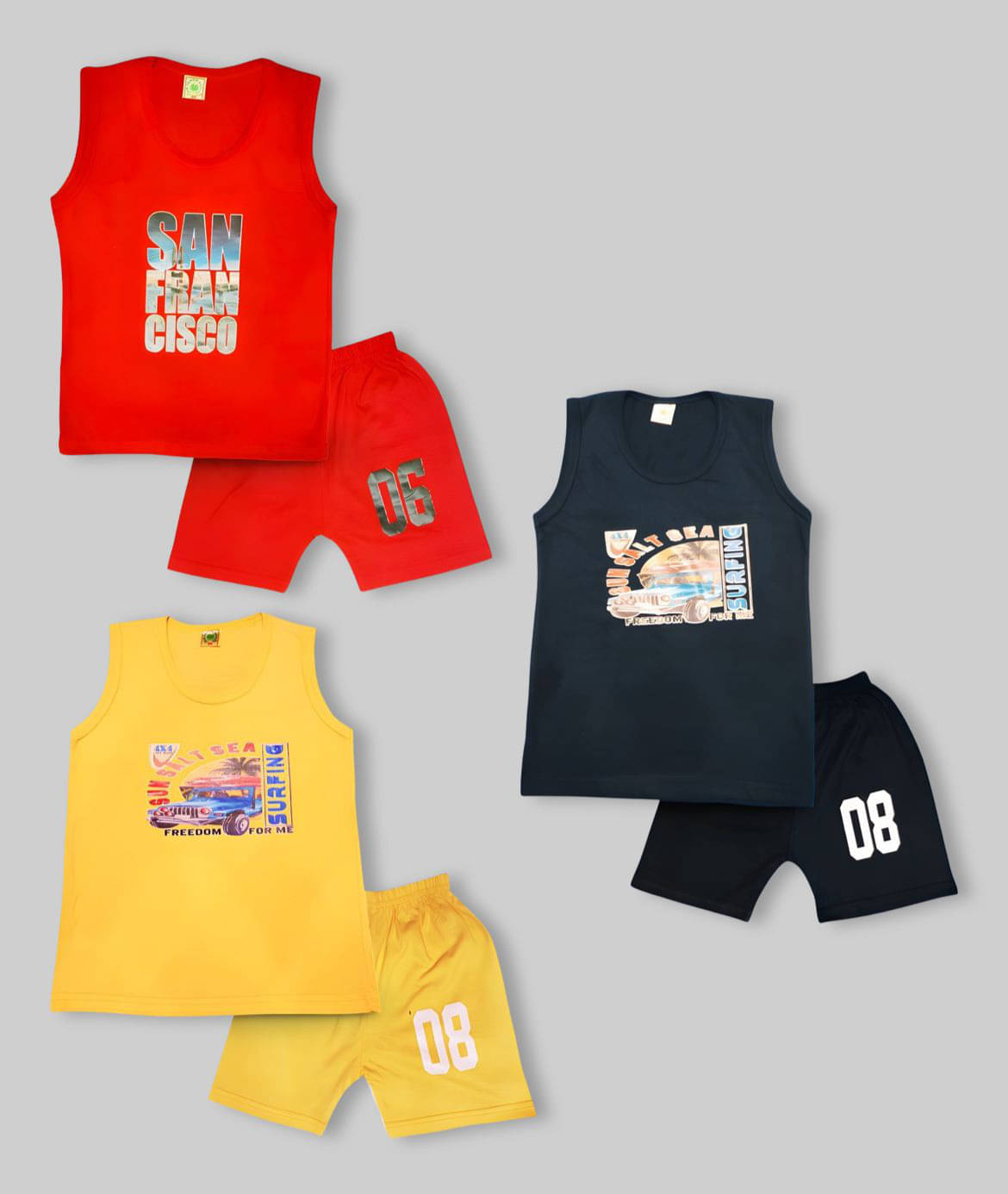 NEW TRINATH HOSIERY Pack of 3 Boys Cotton Blend T-Shirt & Shorts Set ( Multicolor 3 )     			NEW TRINATH HOSIERY Pack of 3 Boys Cotton Blend T-Shirt & Shorts Set ( Multicolor 3 )