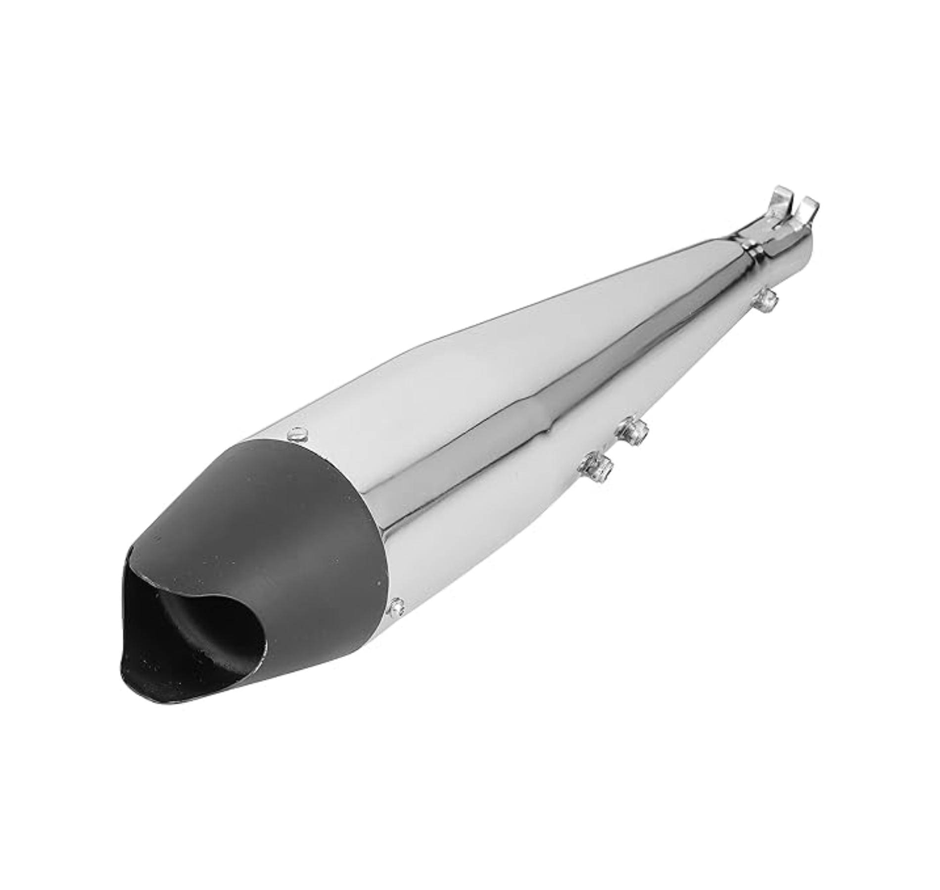 NOISEWAVE Shark silencer Chrome Front Black Glasswool Exhaust Royal Enfield Bullet Deluxe Full Exhaust System (Mild Steel)     			NOISEWAVE Shark silencer Chrome Front Black Glasswool Exhaust Royal Enfield Bullet Deluxe Full Exhaust System (Mild Steel)