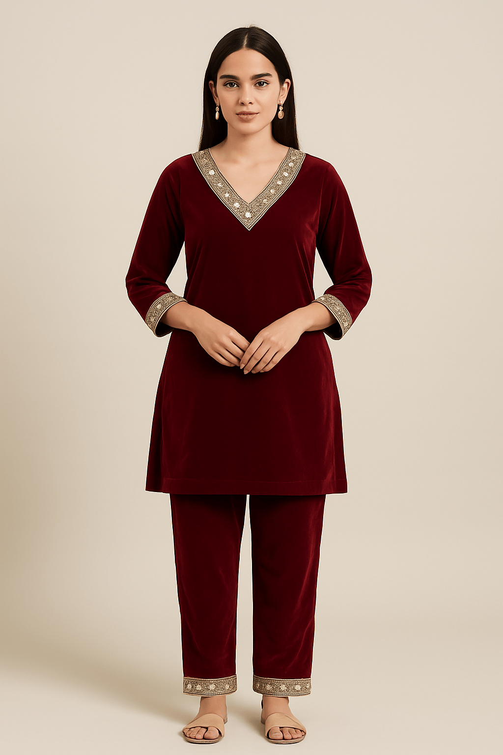     			OLENE Women Solid Tunic With Palazzos Co-Ord Set ( Red )