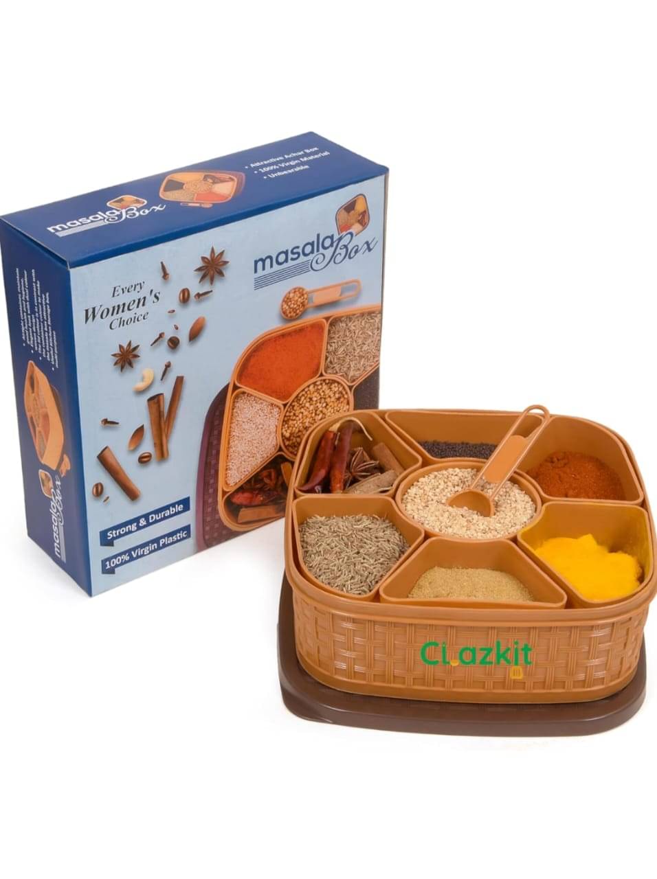     			ONNY SQUARE MASALA BOX Plastic Brown Spice Container ( Set of 1 )