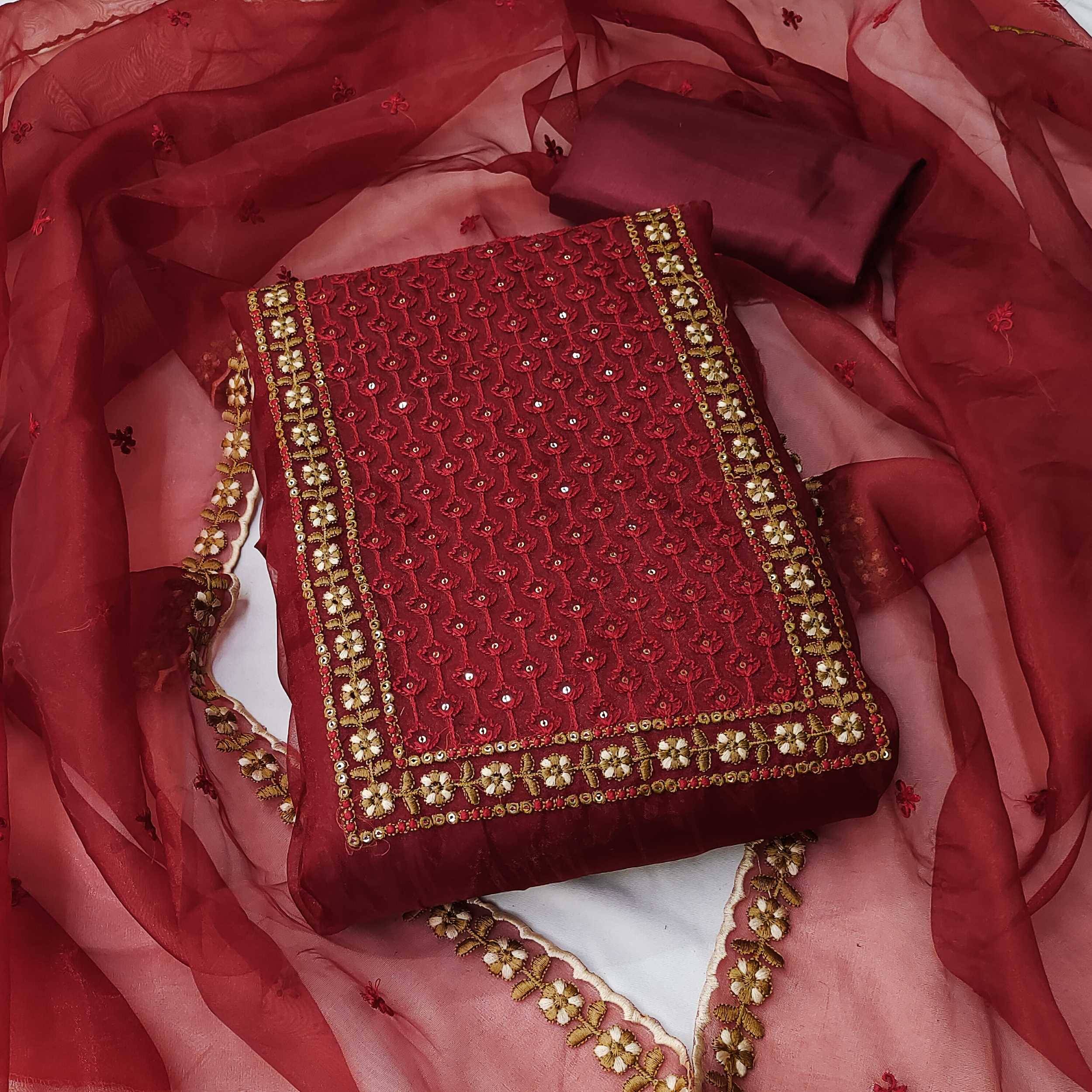 Panbai sarees Women Georgette Unstitched Dress Material ( Red ) Panbai sarees Women Georgette Unstitched Dress Material ( Red )
