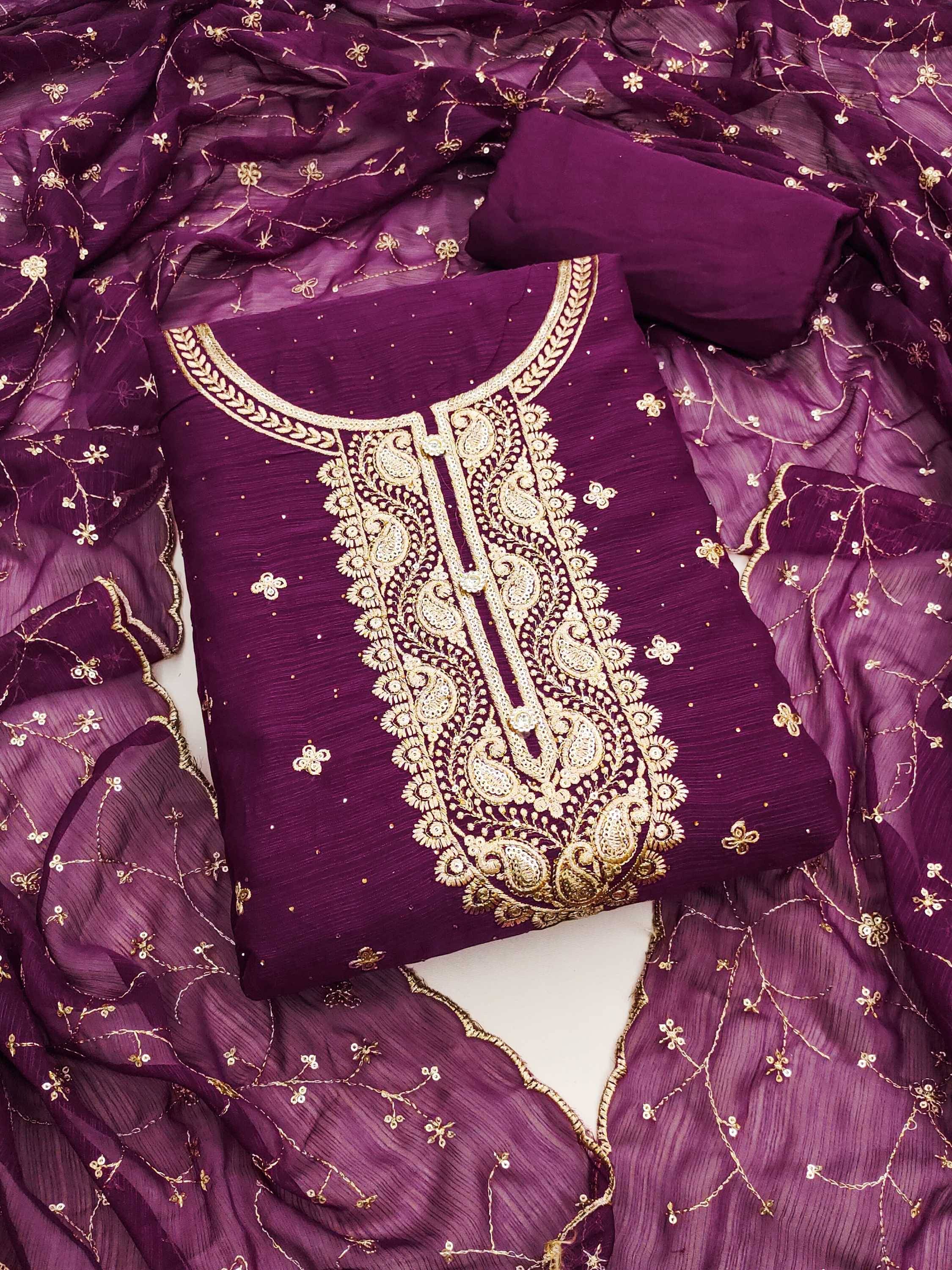 Panbai sarees Women Georgette Unstitched Dress Material ( Purple ) Panbai sarees Women Georgette Unstitched Dress Material ( Purple )