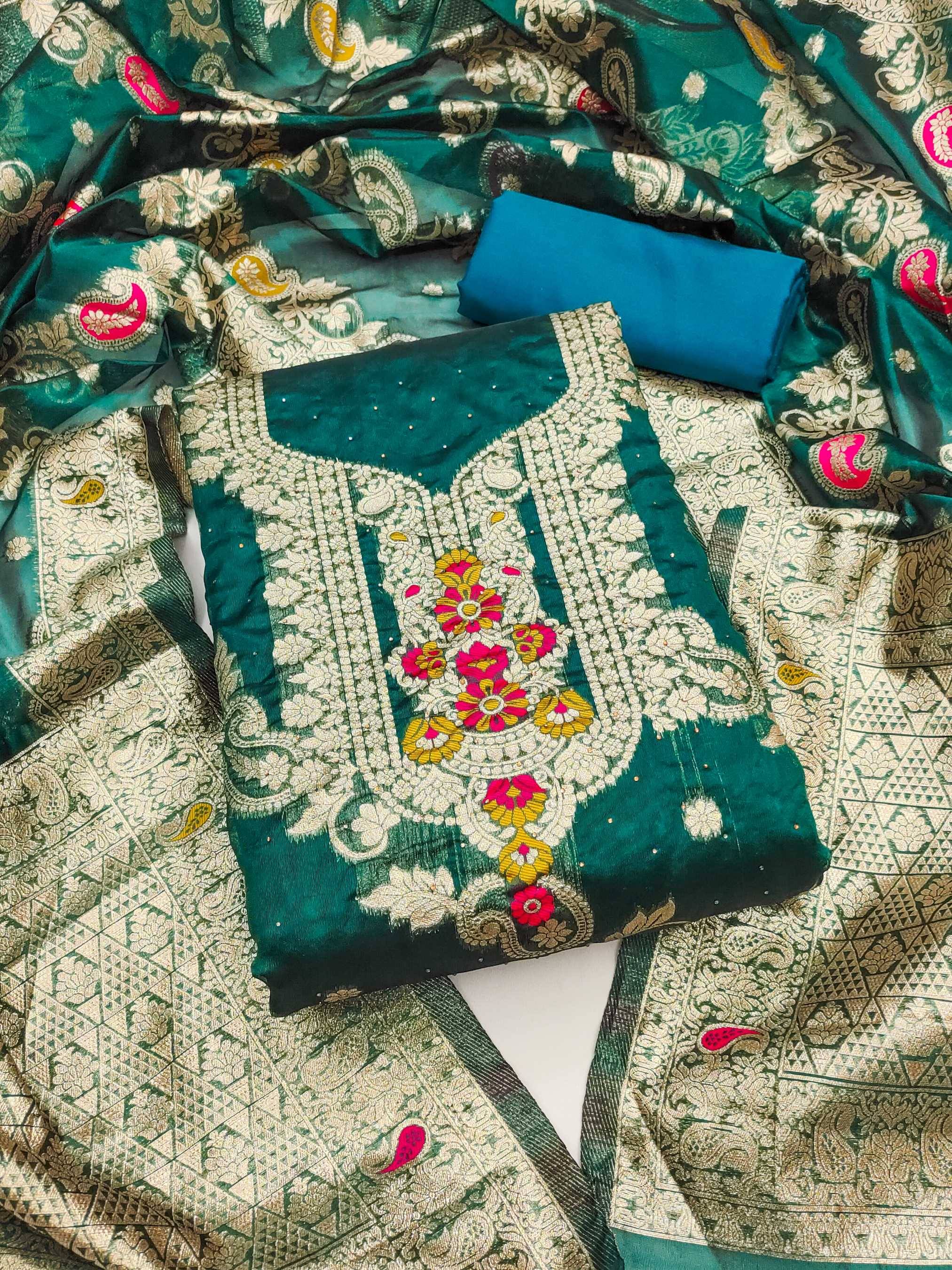     			Panbai sarees Women Organza Unstitched Dress Material ( Teal )