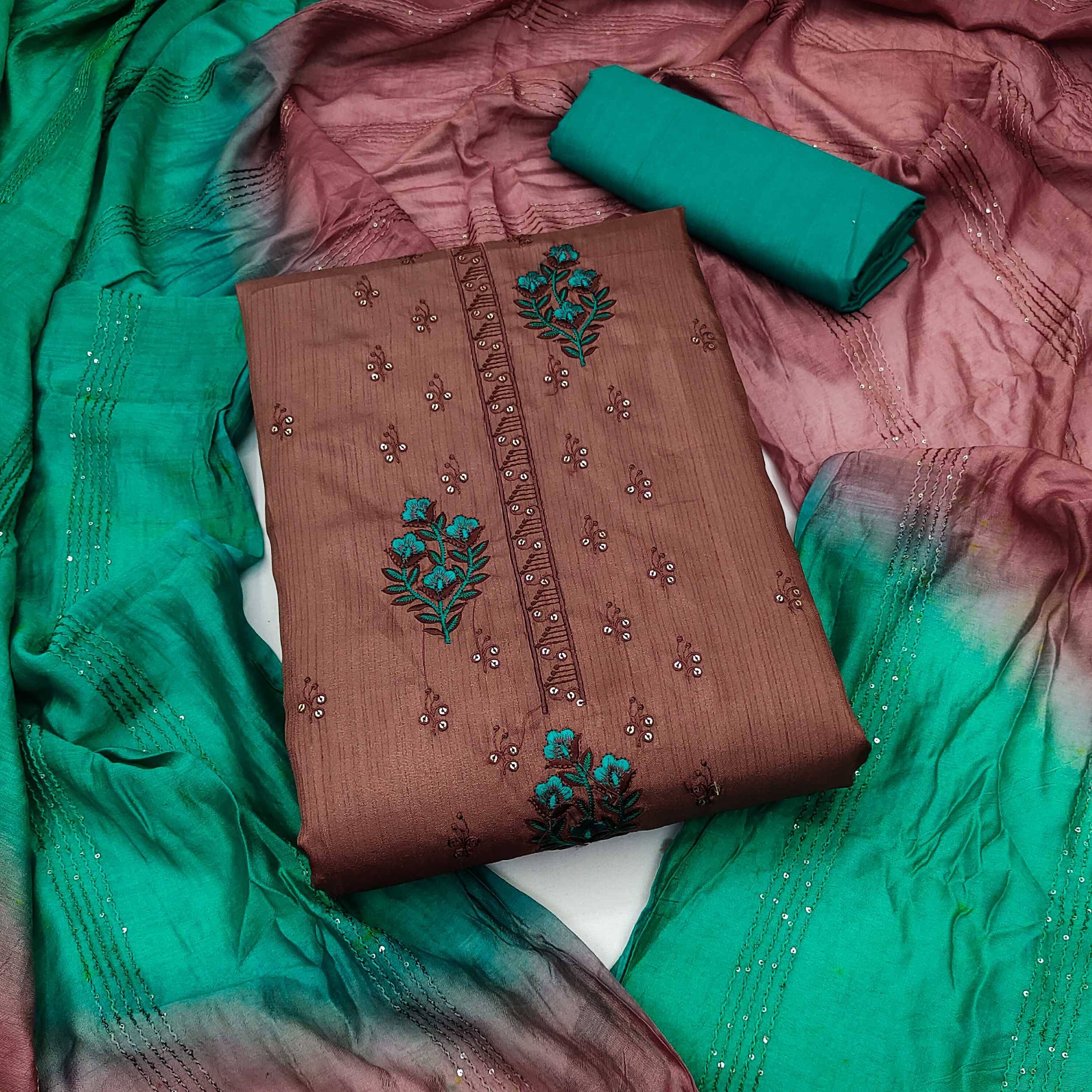 Panbai sarees Women Silk Unstitched Dress Material ( Brown ) Panbai sarees Women Silk Unstitched Dress Material ( Brown )