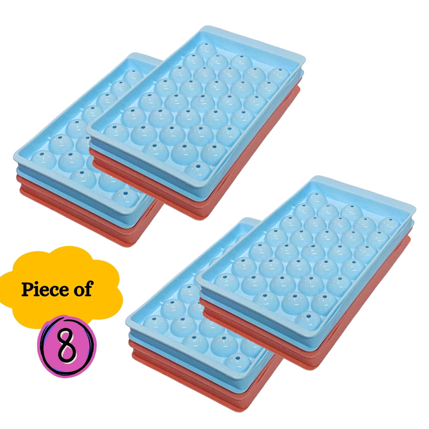     			Plastic Mini Round Ice Cube Tray with Lid Ball Maker for Fresh Juice, Mocktails, Whiskey, Cocktails, Tea & Coffee 33 Cavity, Easy Release Stackable in Freezer Pack of 8, Blue,Pink