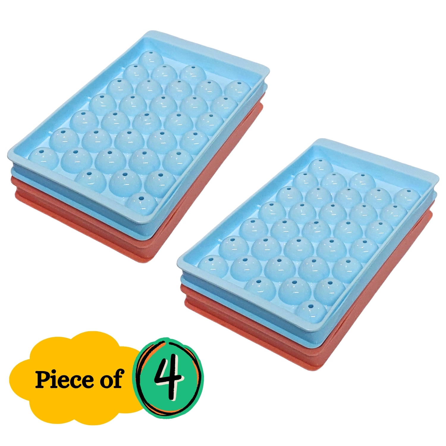    			Plastic Mini Round Ice Cube Tray with Lid Ball Maker for Fresh Juice, Mocktails, Whiskey, Cocktails, Tea & Coffee 33 Cavity, Easy Release Stackable in Freezer Pack of 4, Blue,Pink