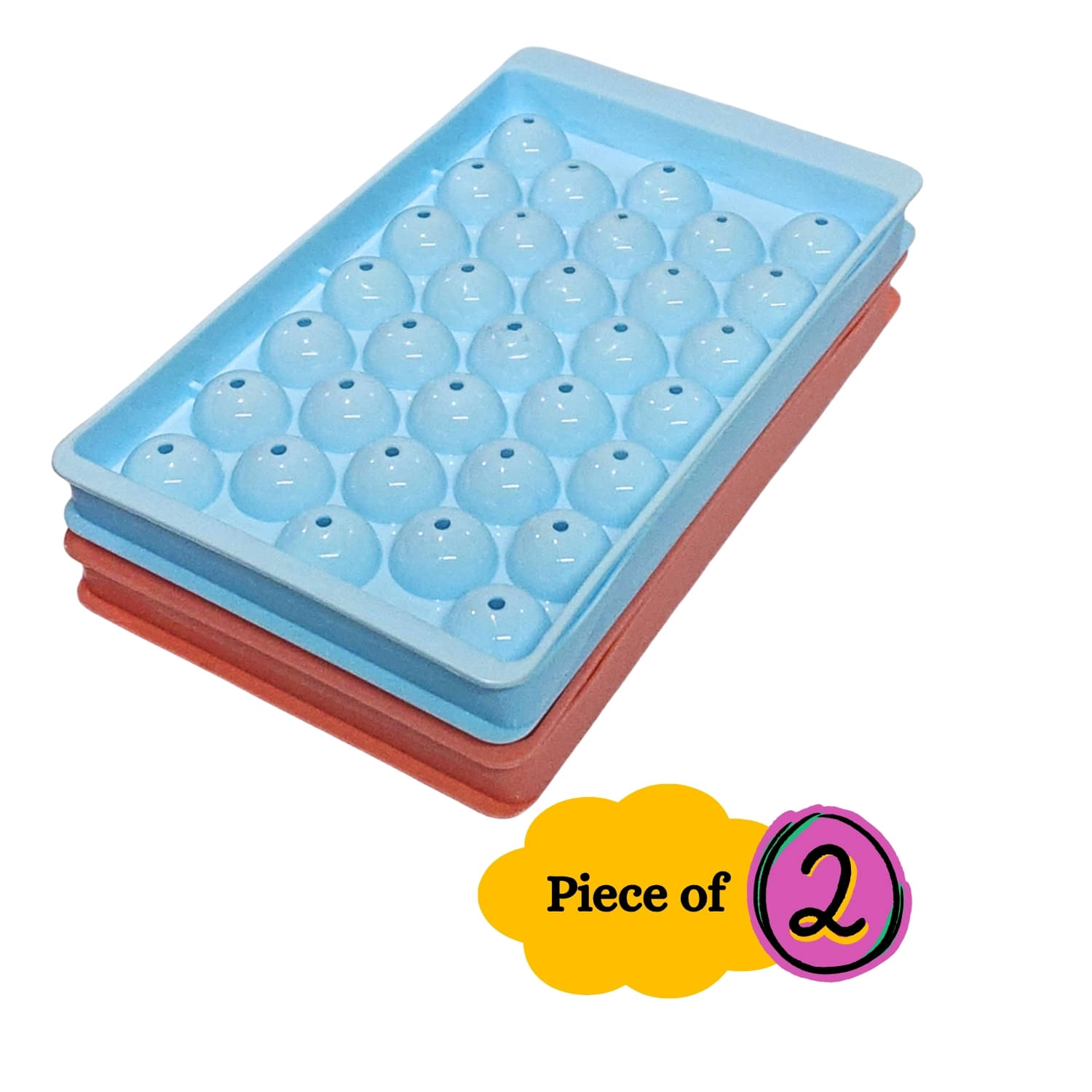     			Plastic Mini Round Ice Cube Tray with Lid Ball Maker for Fresh Juice, Mocktails, Whiskey, Cocktails, Tea & Coffee 33 Cavity, Easy Release Stackable in Freezer Pack of 2, Blue,Pink