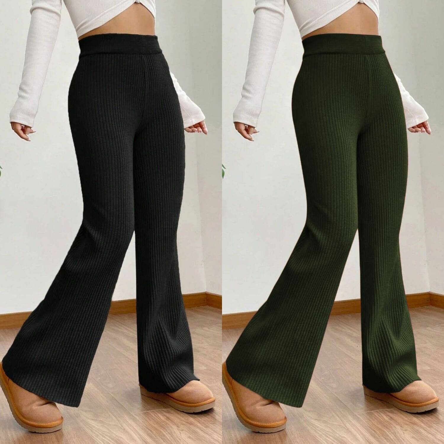     			Qyaas Women Polyester Korean Trousers ( Black,Olive )