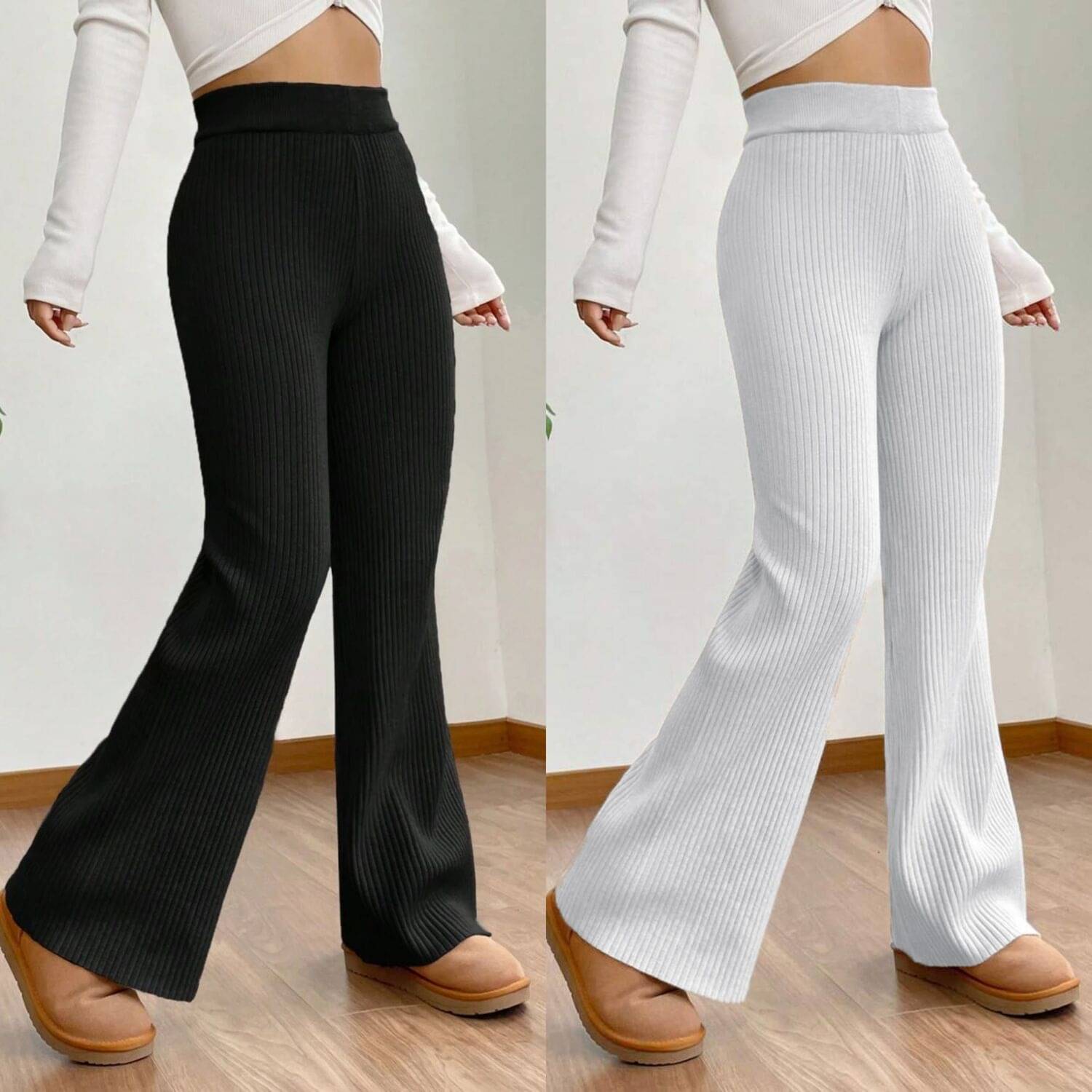     			Qyaas Women Polyester Korean Trousers ( Black,White )