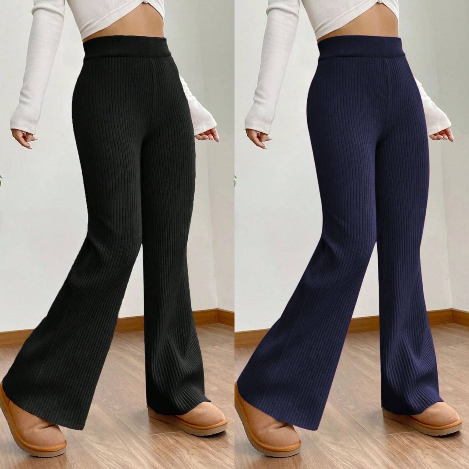     			Qyaas Women Polyester Korean Trousers ( Black,Navy Blue )