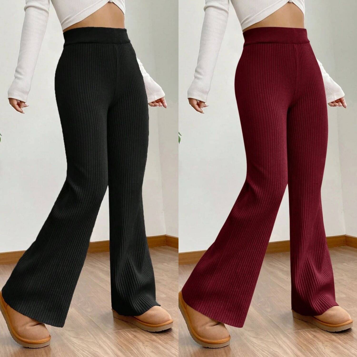     			Qyaas Women Polyester Korean Trousers ( Black,Maroon )