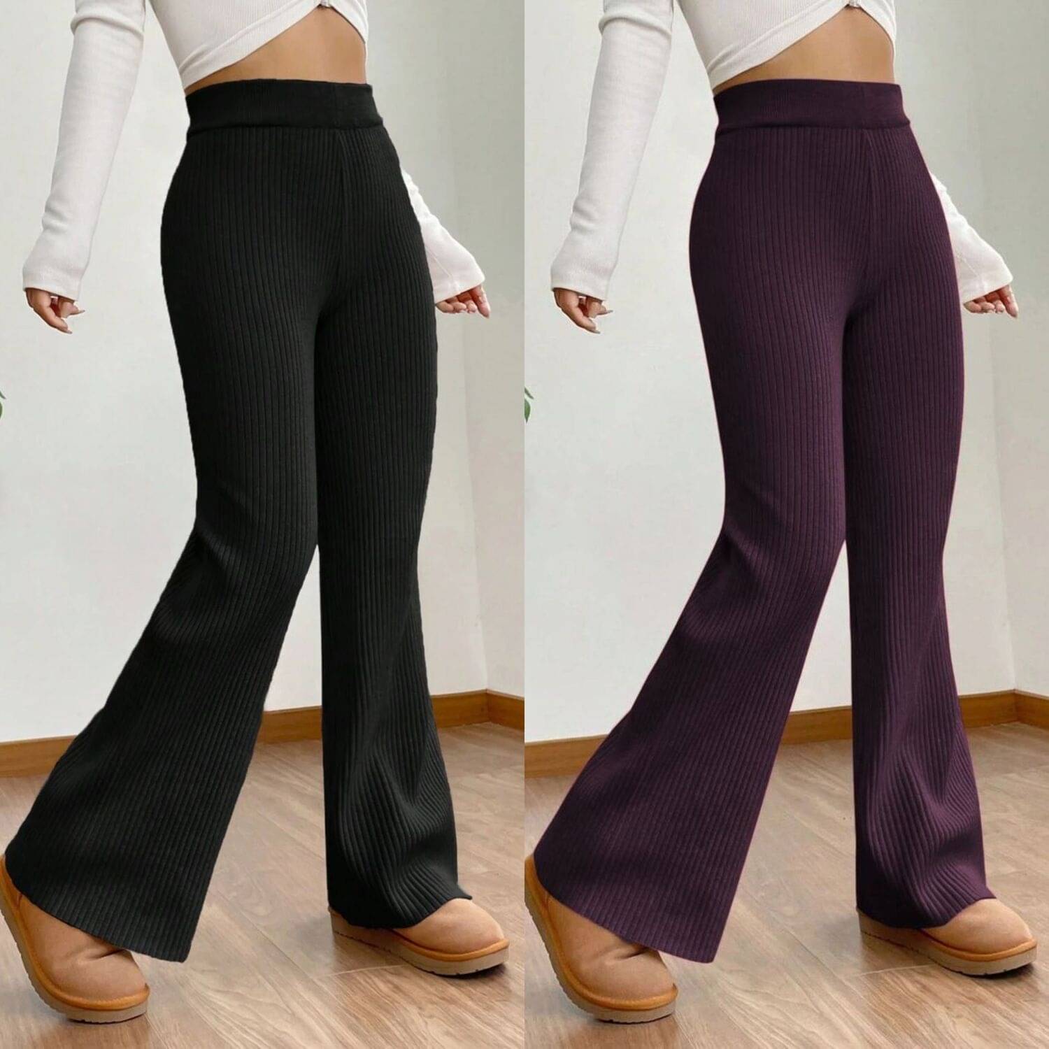     			Qyaas Women Polyester Korean Trousers ( Black,Wine )