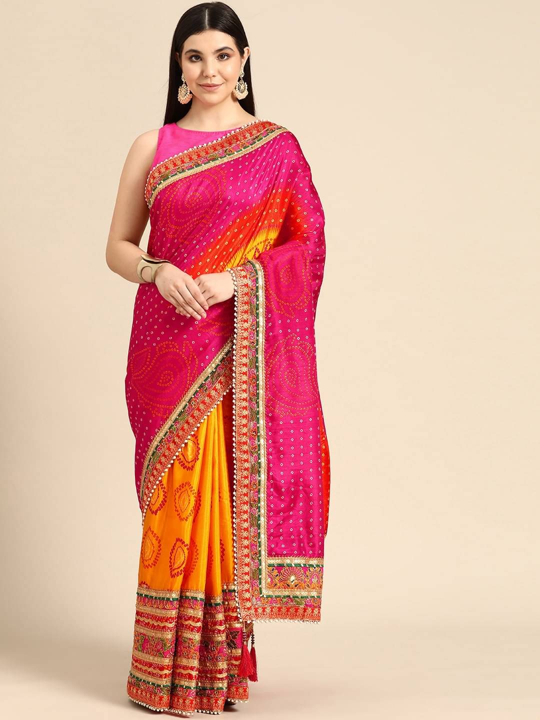 Rangtulika Ethnics Silk Blend Printed Bandhani Sarees With Unstitched Blouse Piece ( Yellow1 ) Rangtulika Ethnics Silk Blend Printed Bandhani Sarees With Unstitched Blouse Piece ( Yellow1 )