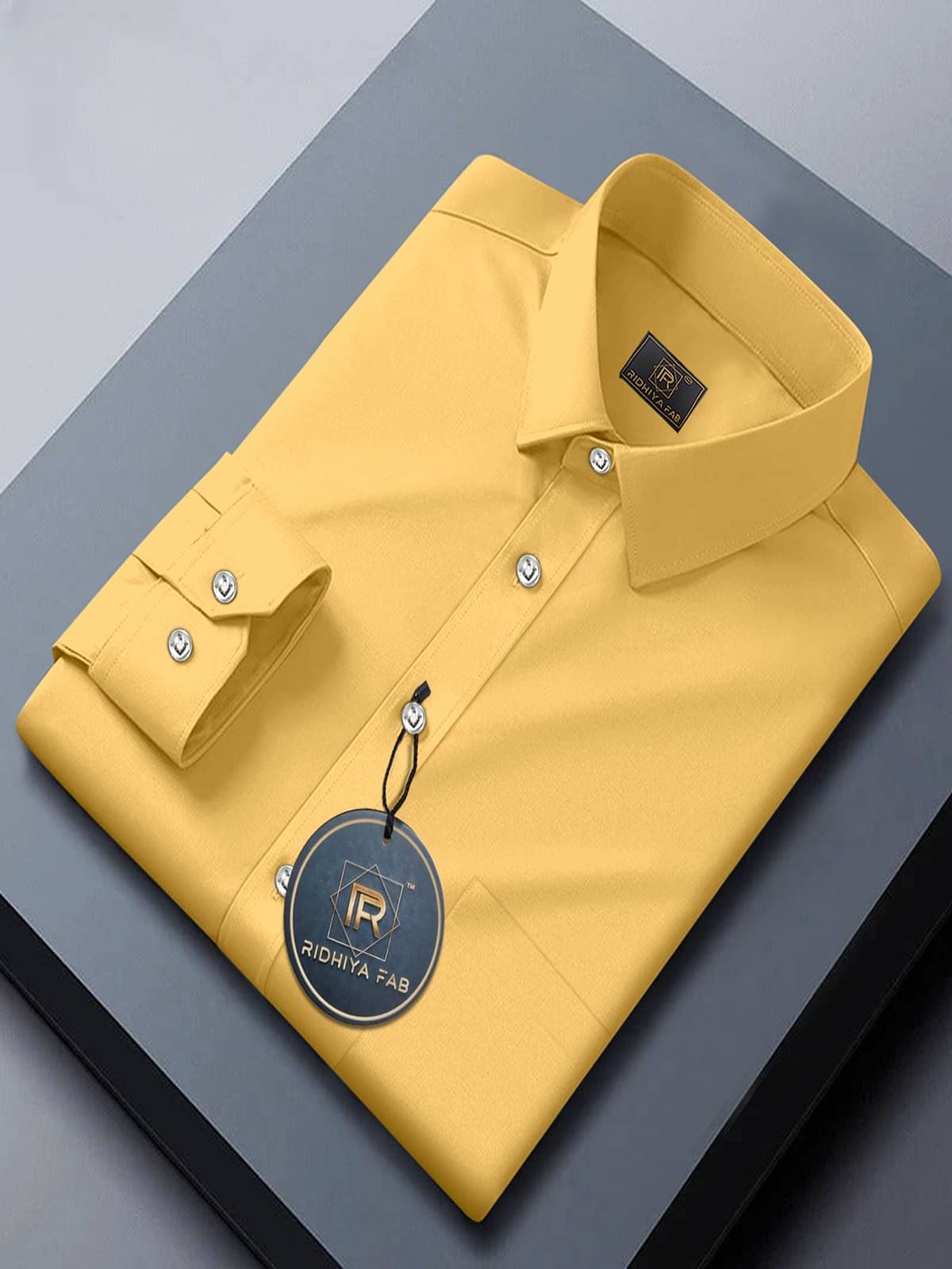     			Ridhiya Fab Cotton Blend Regular Fit Full Sleeves Men's Formal Shirt - Yellow ( Pack of 1 )