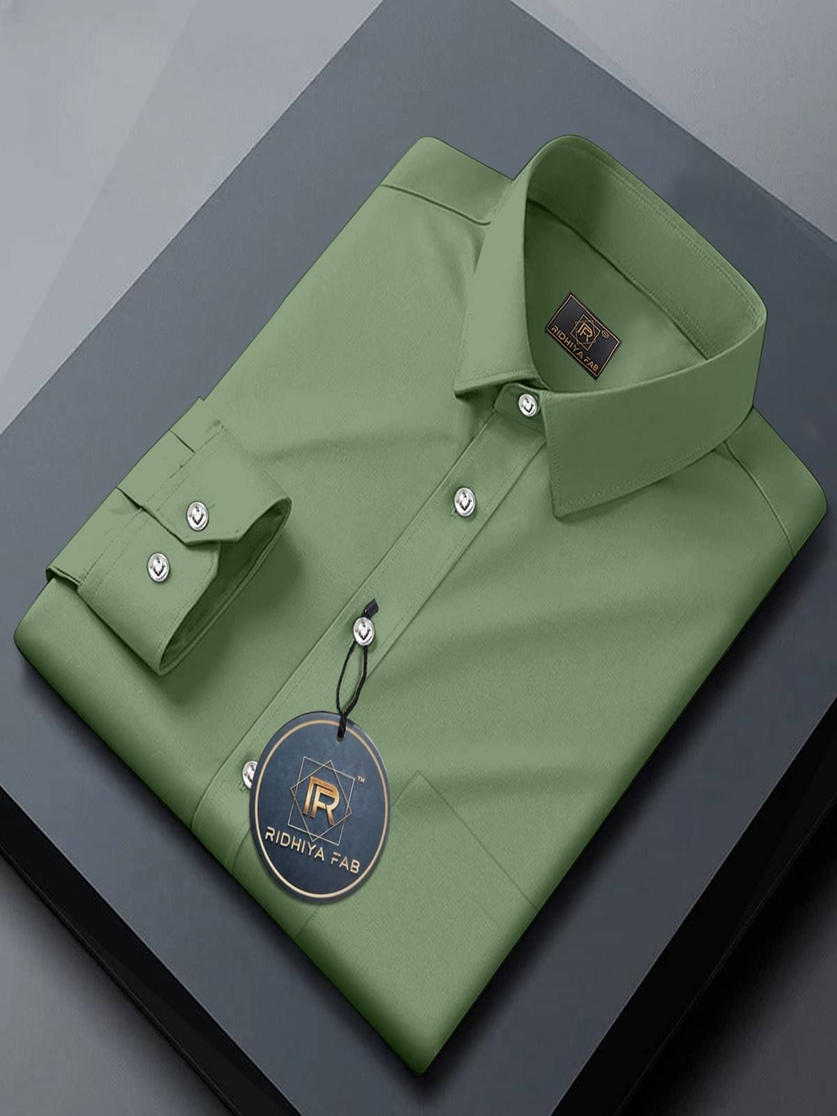     			Ridhiya Fab Cotton Blend Regular Fit Full Sleeves Men's Formal Shirt - Green ( Pack of 1 )