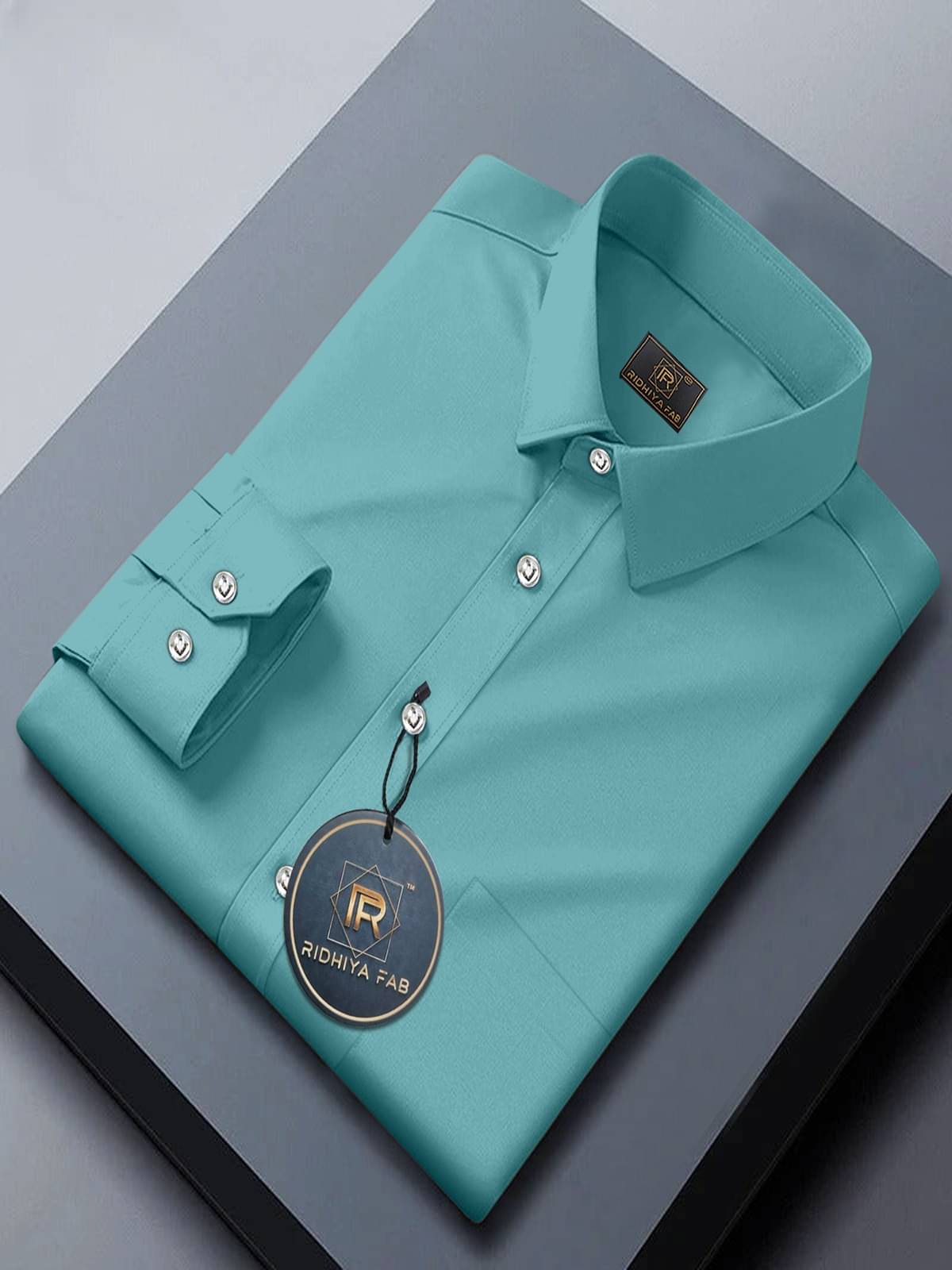 Ridhiya Fab Cotton Blend Regular Fit Full Sleeves Men's Formal Shirt - Sea Green ( Pack of 1 ) Ridhiya Fab Cotton Blend Regular Fit Full Sleeves Men's Formal Shirt - Sea Green ( Pack of 1 )