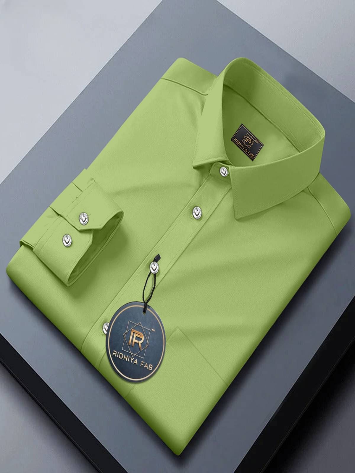 Ridhiya Fab Cotton Blend Regular Fit Full Sleeves Men's Formal Shirt - Lime Green ( Pack of 1 ) Ridhiya Fab Cotton Blend Regular Fit Full Sleeves Men's Formal Shirt - Lime Green ( Pack of 1 )