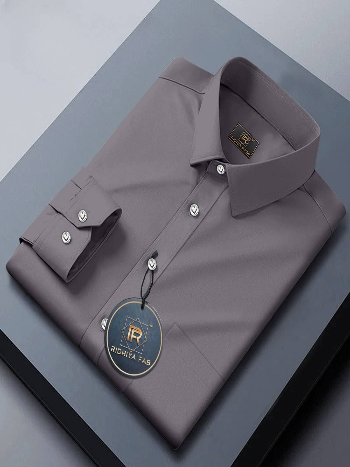     			Ridhiya Fab Cotton Blend Regular Fit Full Sleeves Men's Formal Shirt - Dark Grey ( Pack of 1 )