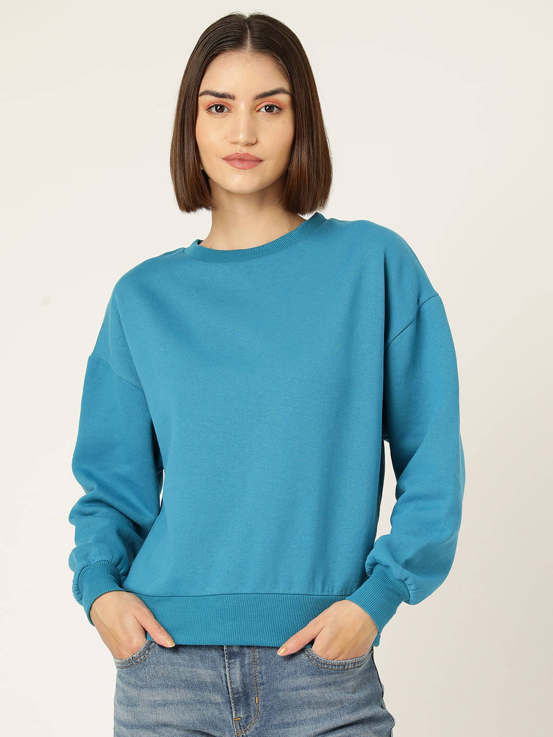 Rue Collection Fleece Women's Non Hooded Sweatshirt ( Blue ) Rue Collection Fleece Women's Non Hooded Sweatshirt ( Blue )
