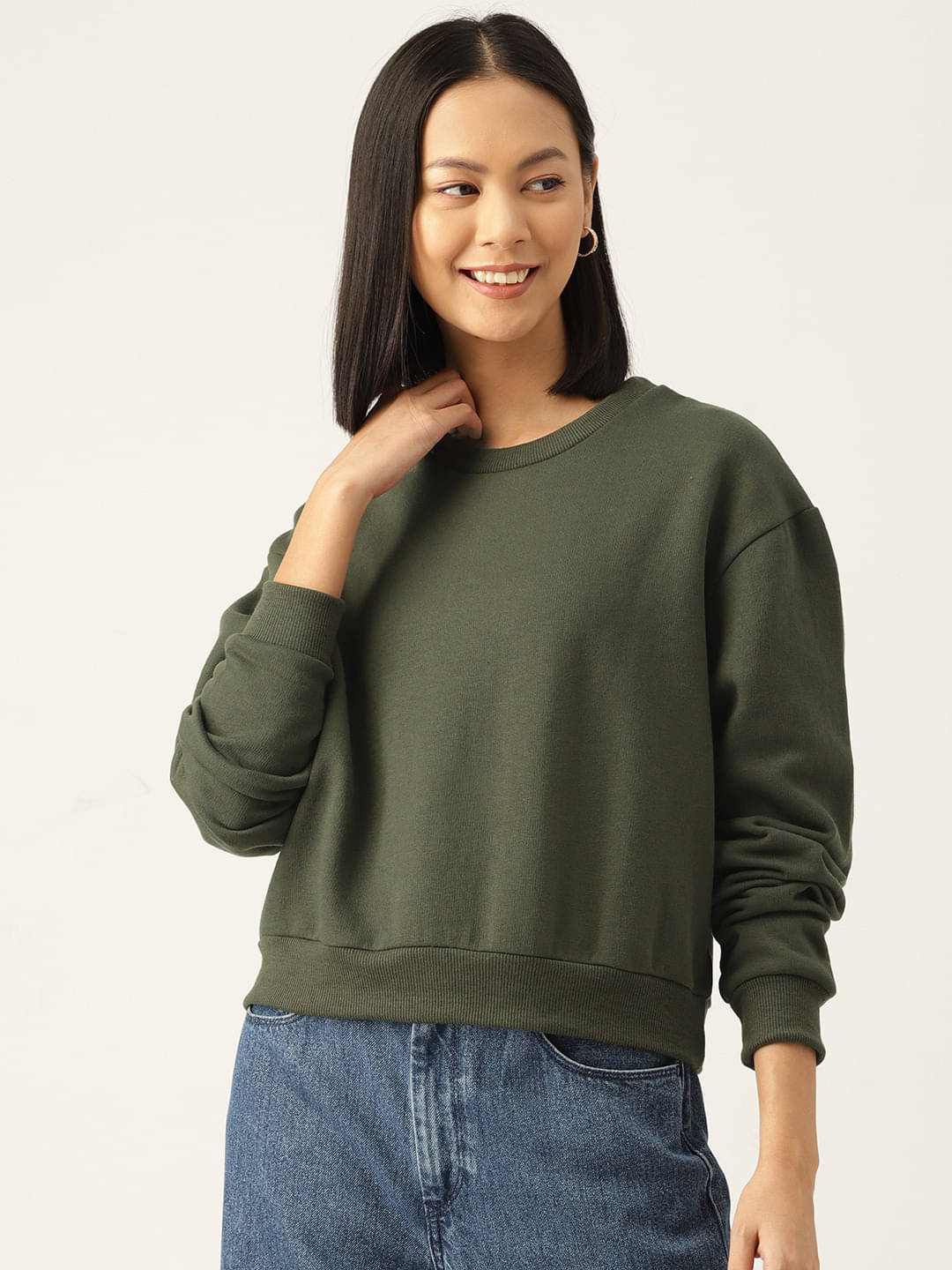     			Rue Collection Fleece Women's Non Hooded Sweatshirt ( Green )