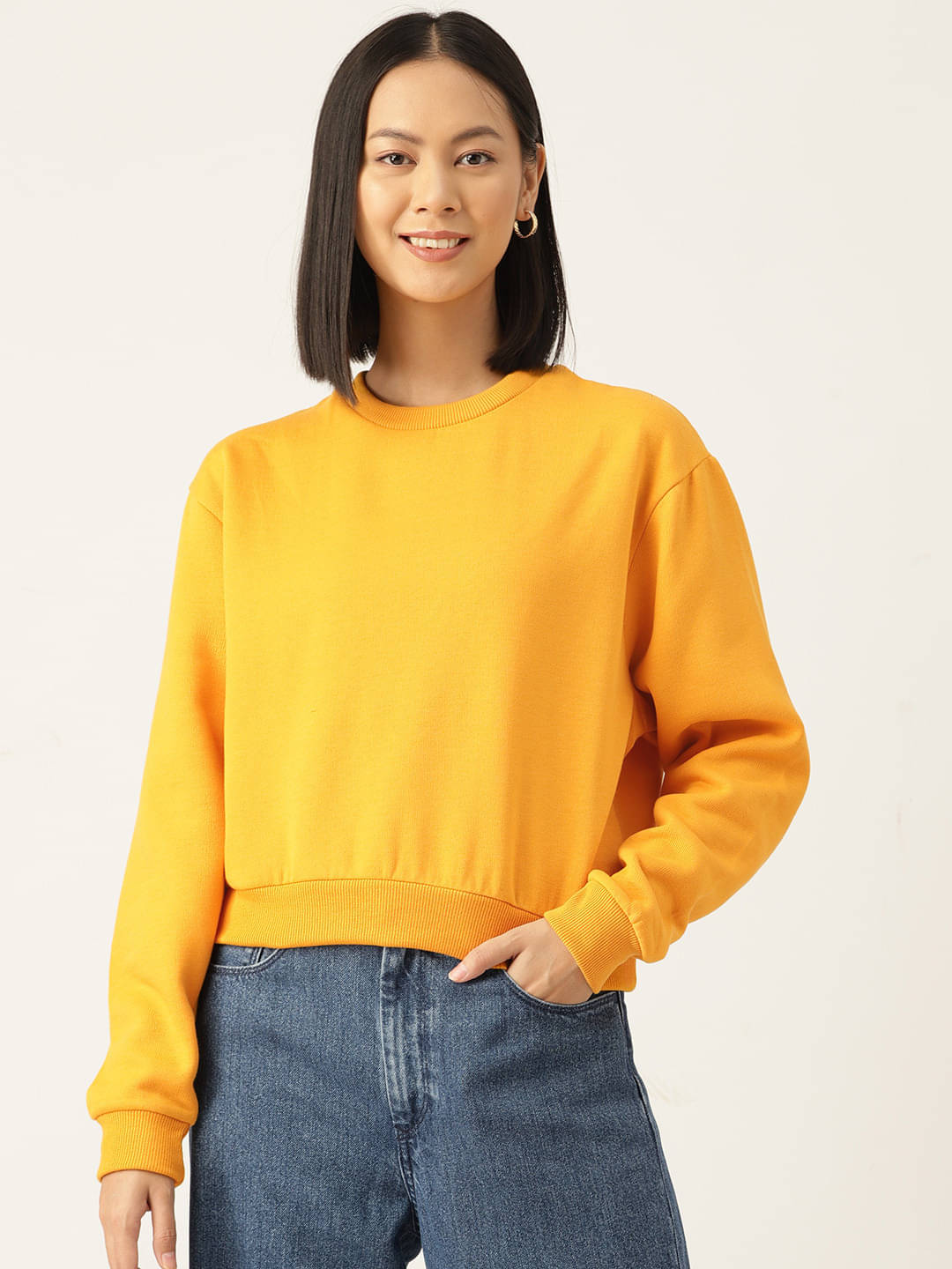     			Rue Collection Fleece Women's Non Hooded Sweatshirt ( Yellow )