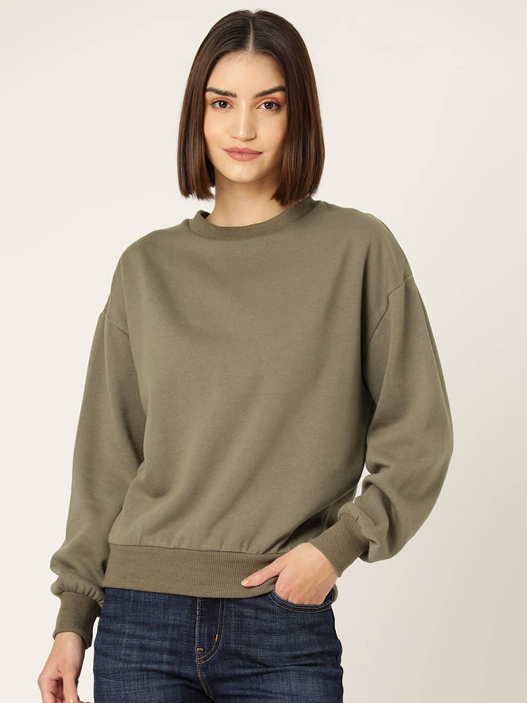     			Rue Collection Fleece Women's Non Hooded Sweatshirt ( Green )