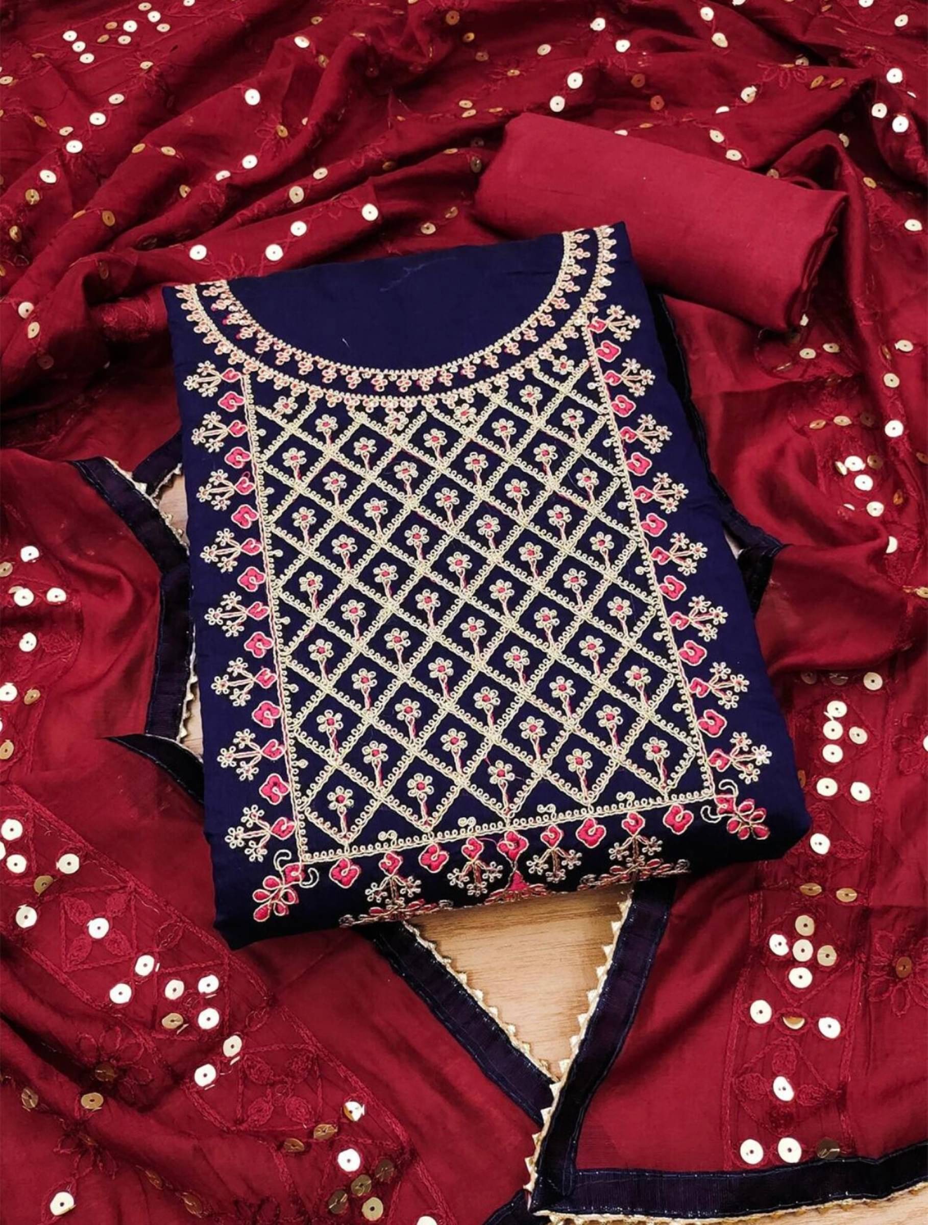 Shree Mahantam Women Cotton Unstitched Dress Material ( Navy Blue )     			Shree Mahantam Women Cotton Unstitched Dress Material ( Navy Blue )