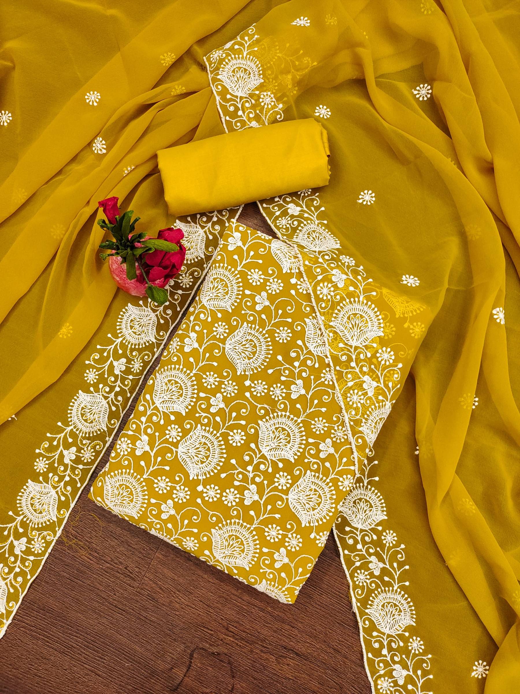 Shree Mahantam Women Georgette Unstitched Dress Material ( Yellow )     			Shree Mahantam Women Georgette Unstitched Dress Material ( Yellow )