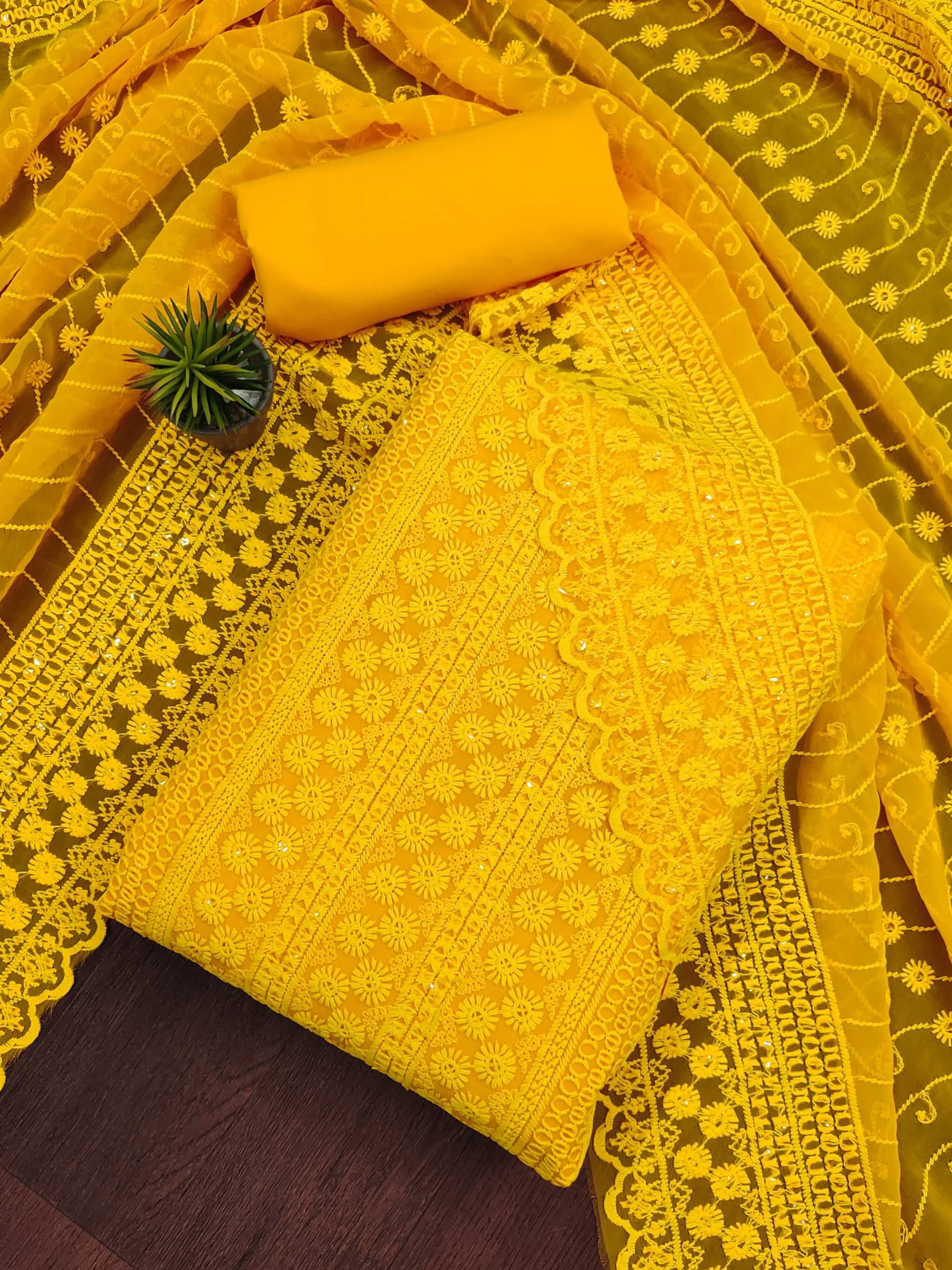 Shree Mahantam Women Georgette Unstitched Dress Material ( Yellow ) Shree Mahantam Women Georgette Unstitched Dress Material ( Yellow )