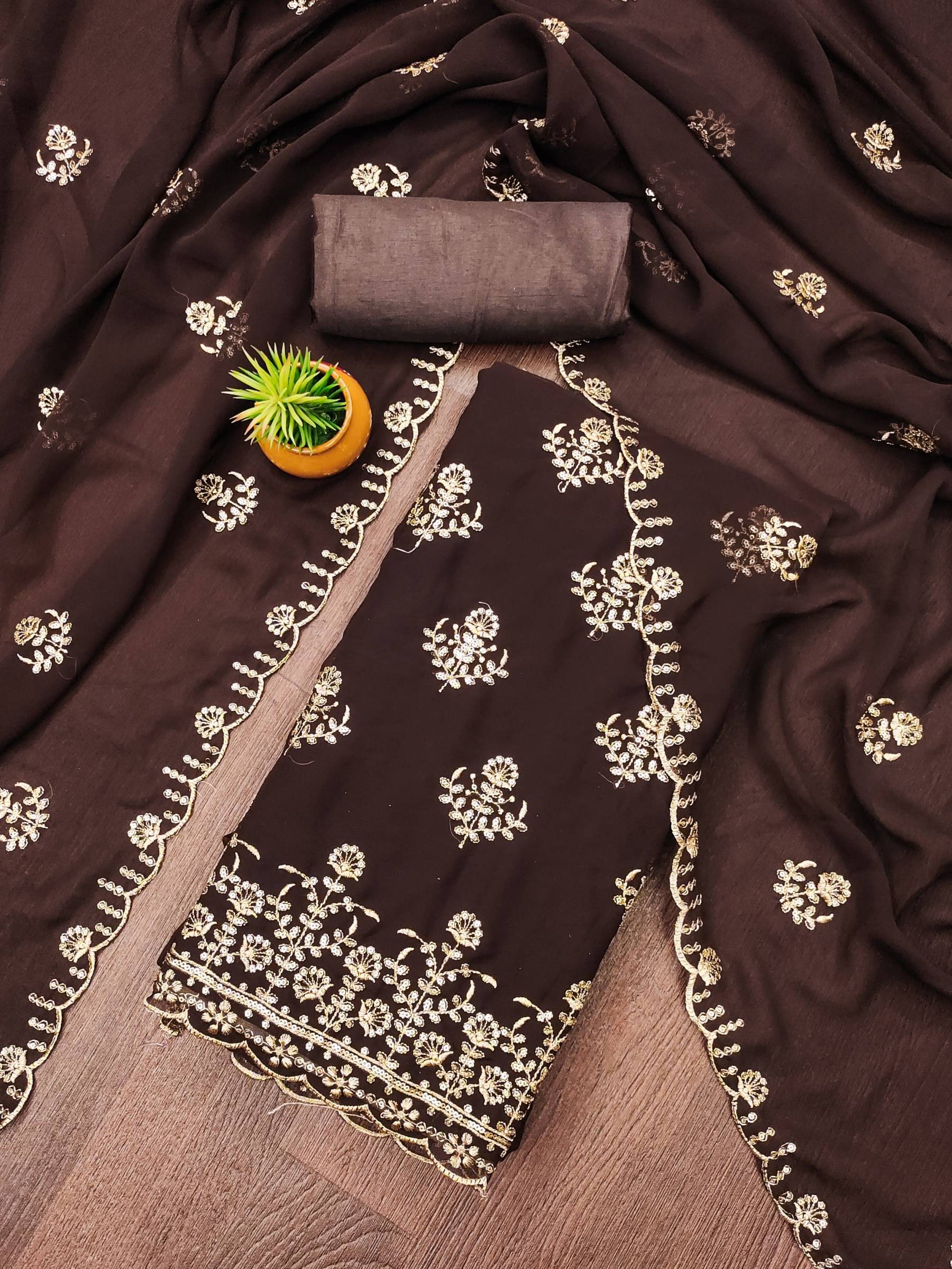     			Shree Mahantam Women Georgette Unstitched Dress Material ( Brown )