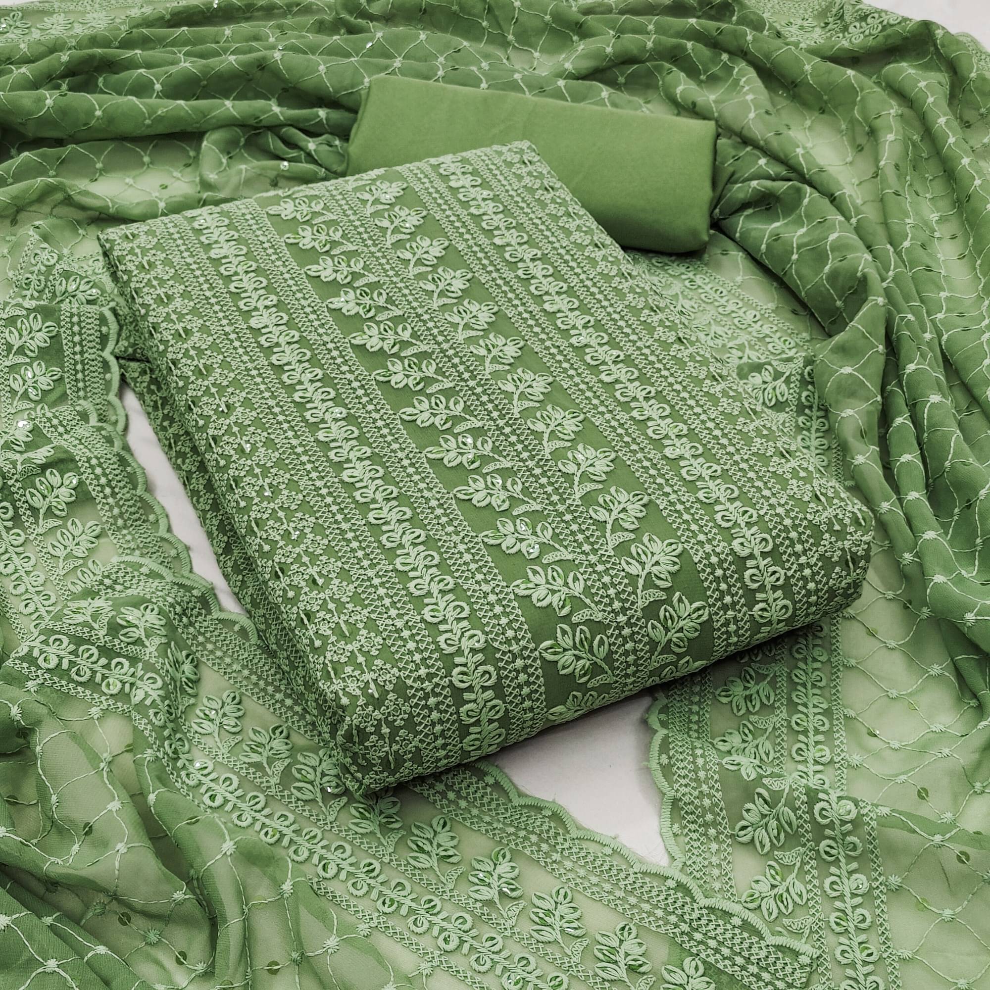 Shree Mahantam Women Georgette Unstitched Dress Material ( Green ) Shree Mahantam Women Georgette Unstitched Dress Material ( Green )