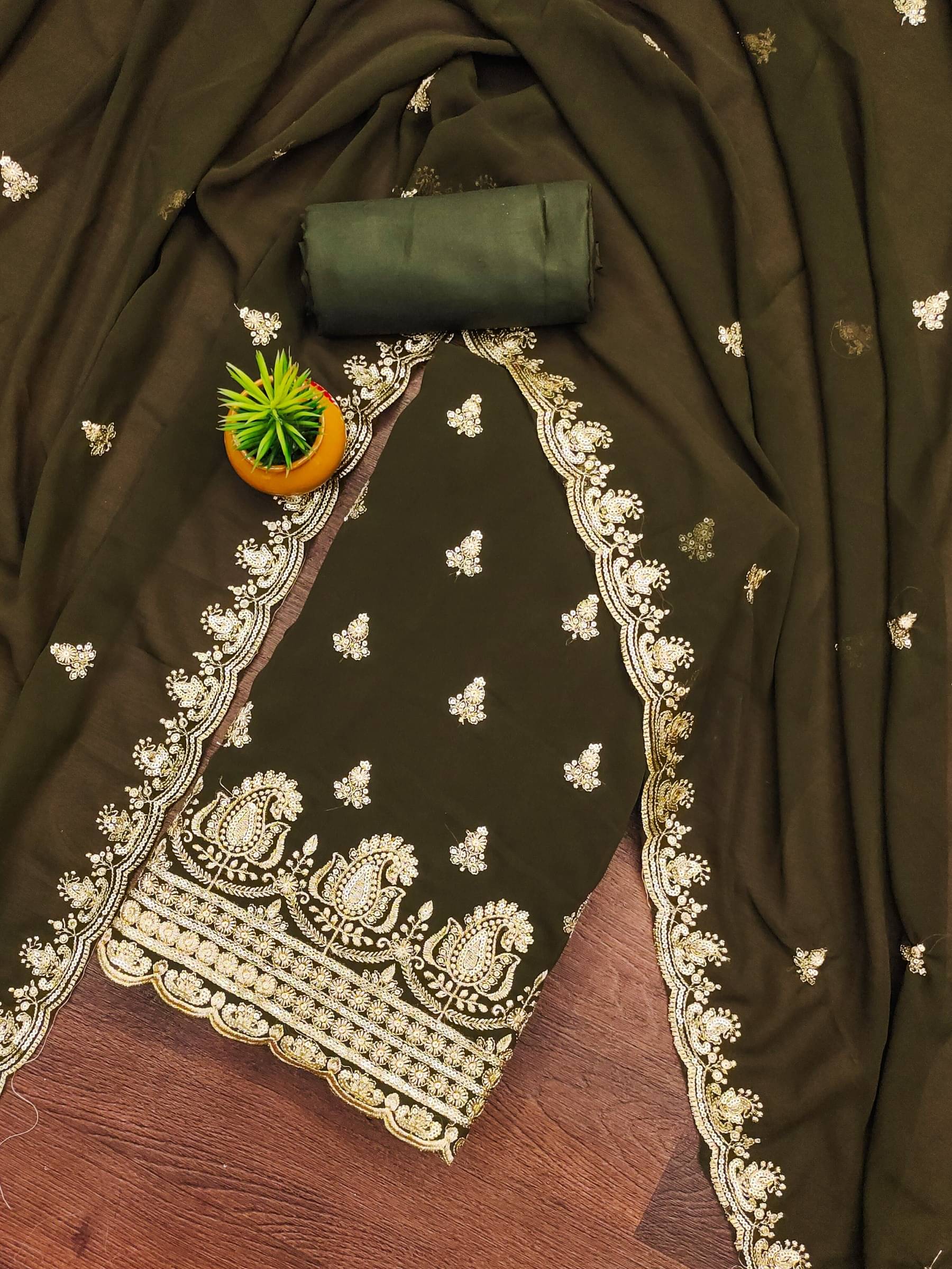 Shree Mahantam Women Georgette Unstitched Dress Material ( Green ) Shree Mahantam Women Georgette Unstitched Dress Material ( Green )
