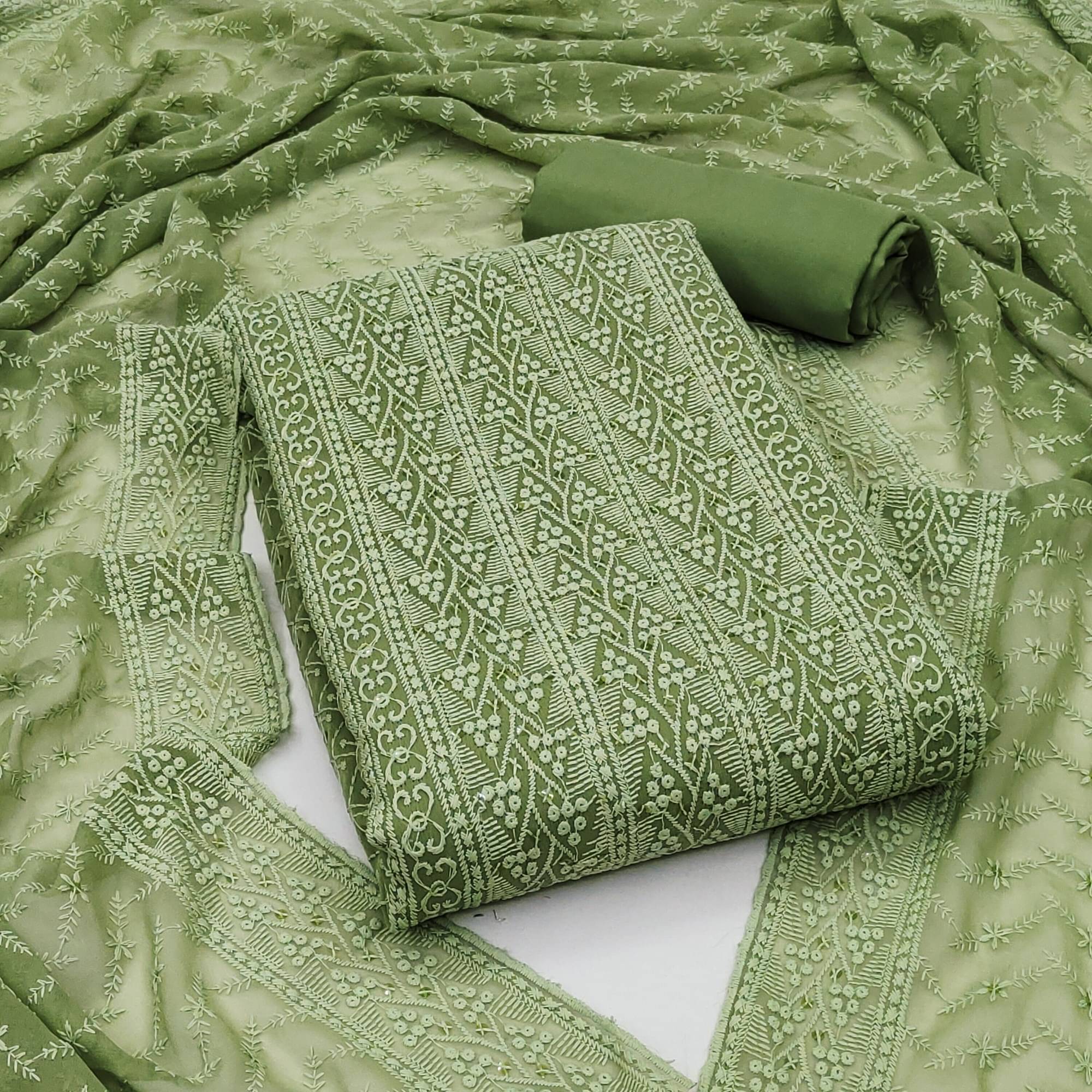 Shree Mahantam Women Georgette Unstitched Dress Material ( Green ) Shree Mahantam Women Georgette Unstitched Dress Material ( Green )
