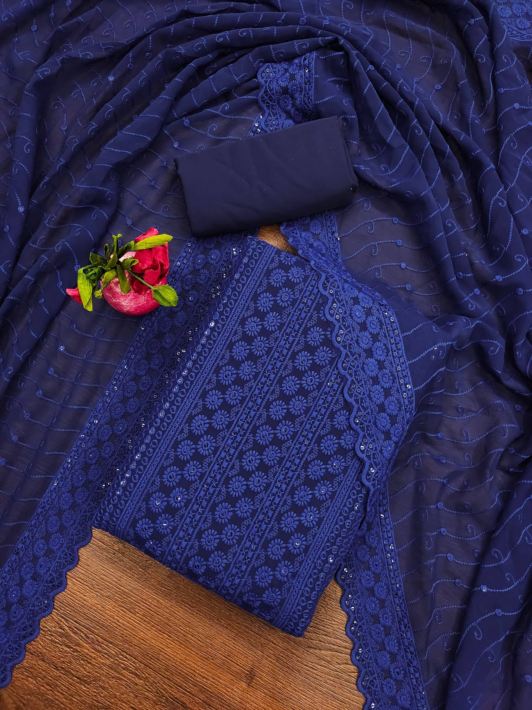     			Shree Mahantam Women Georgette Unstitched Dress Material ( Navy Blue )