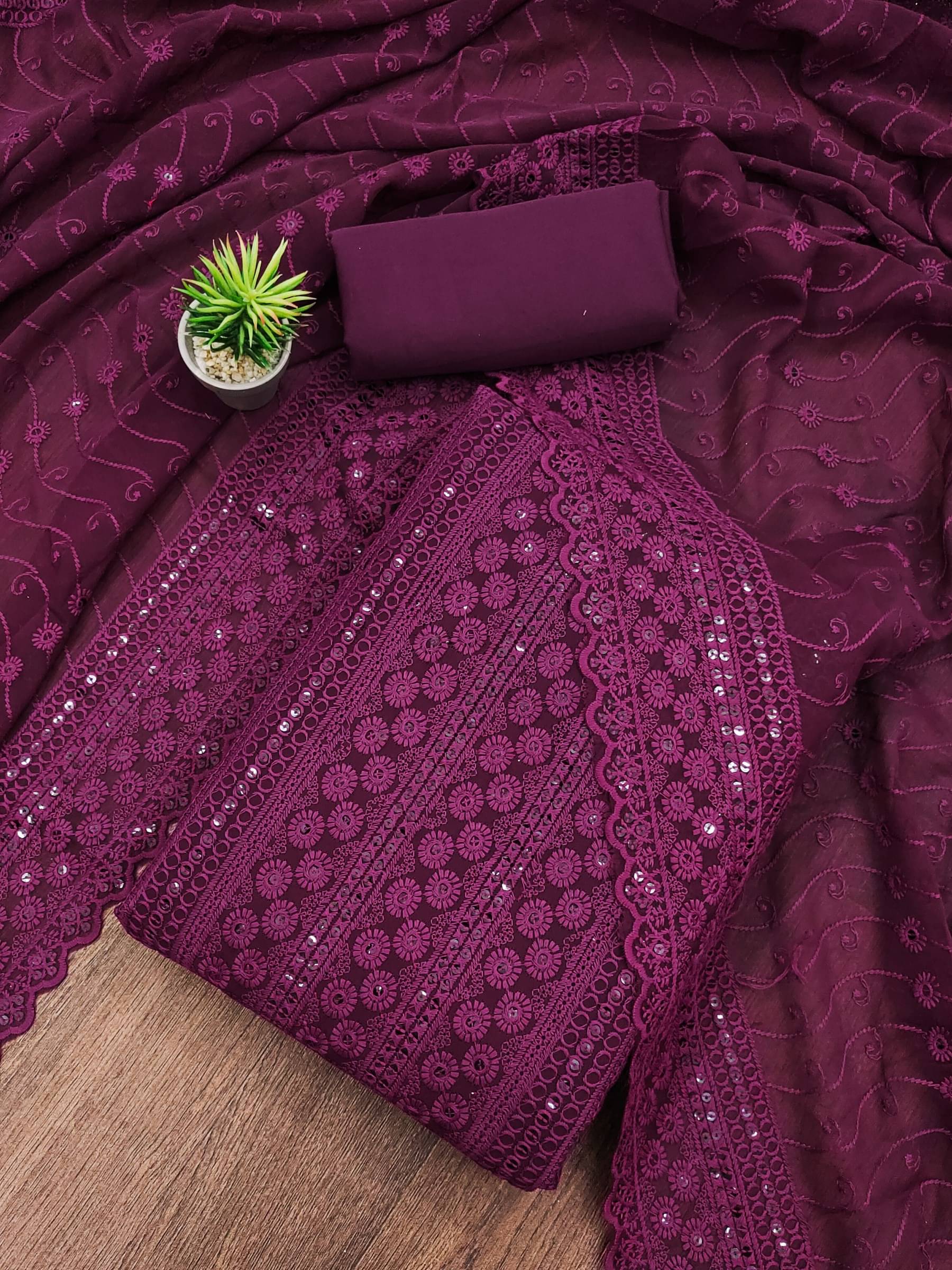 Shree Mahantam Women Georgette Unstitched Dress Material ( Purple )     			Shree Mahantam Women Georgette Unstitched Dress Material ( Purple )