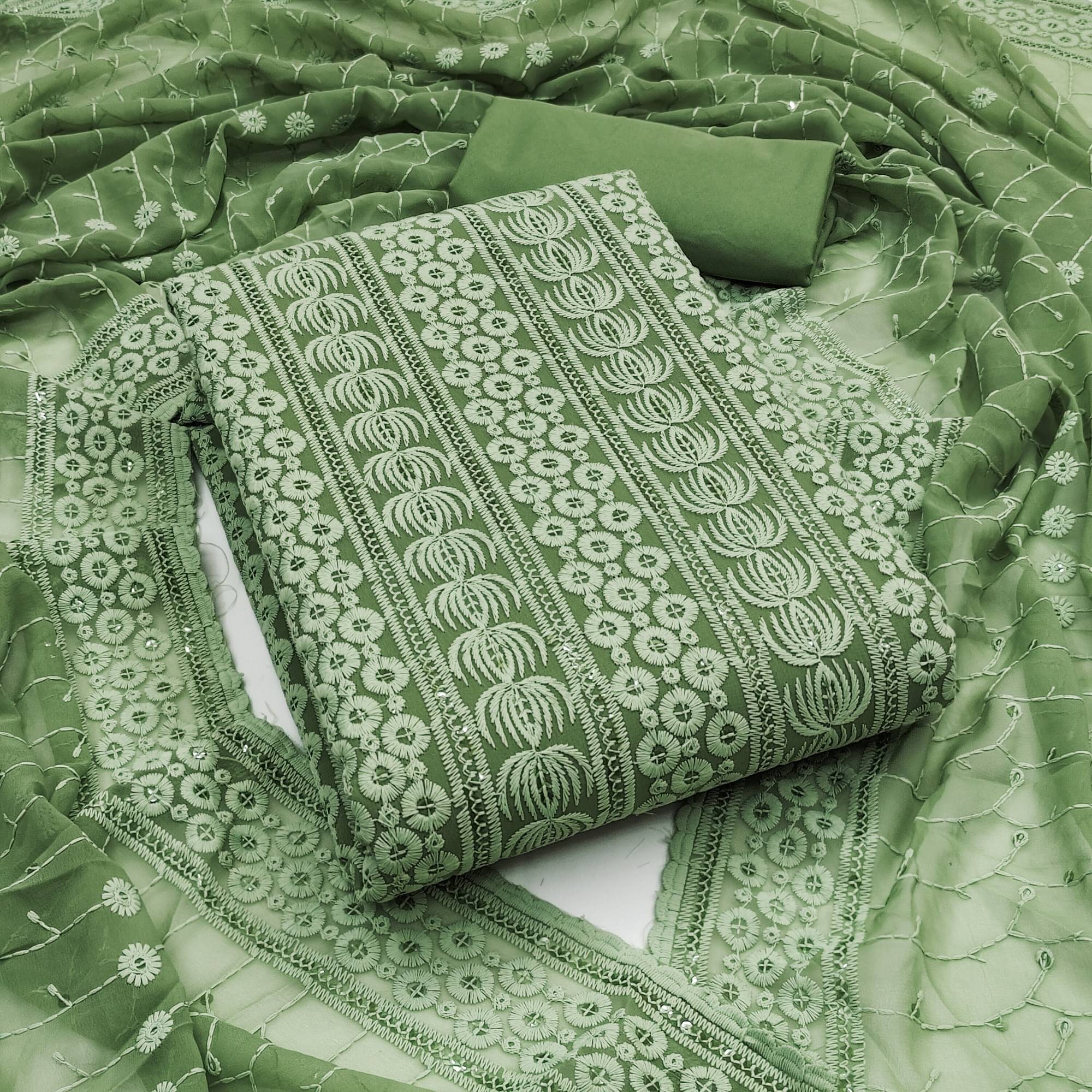 Shree Mahantam Women Georgette Unstitched Dress Material ( Green )     			Shree Mahantam Women Georgette Unstitched Dress Material ( Green )