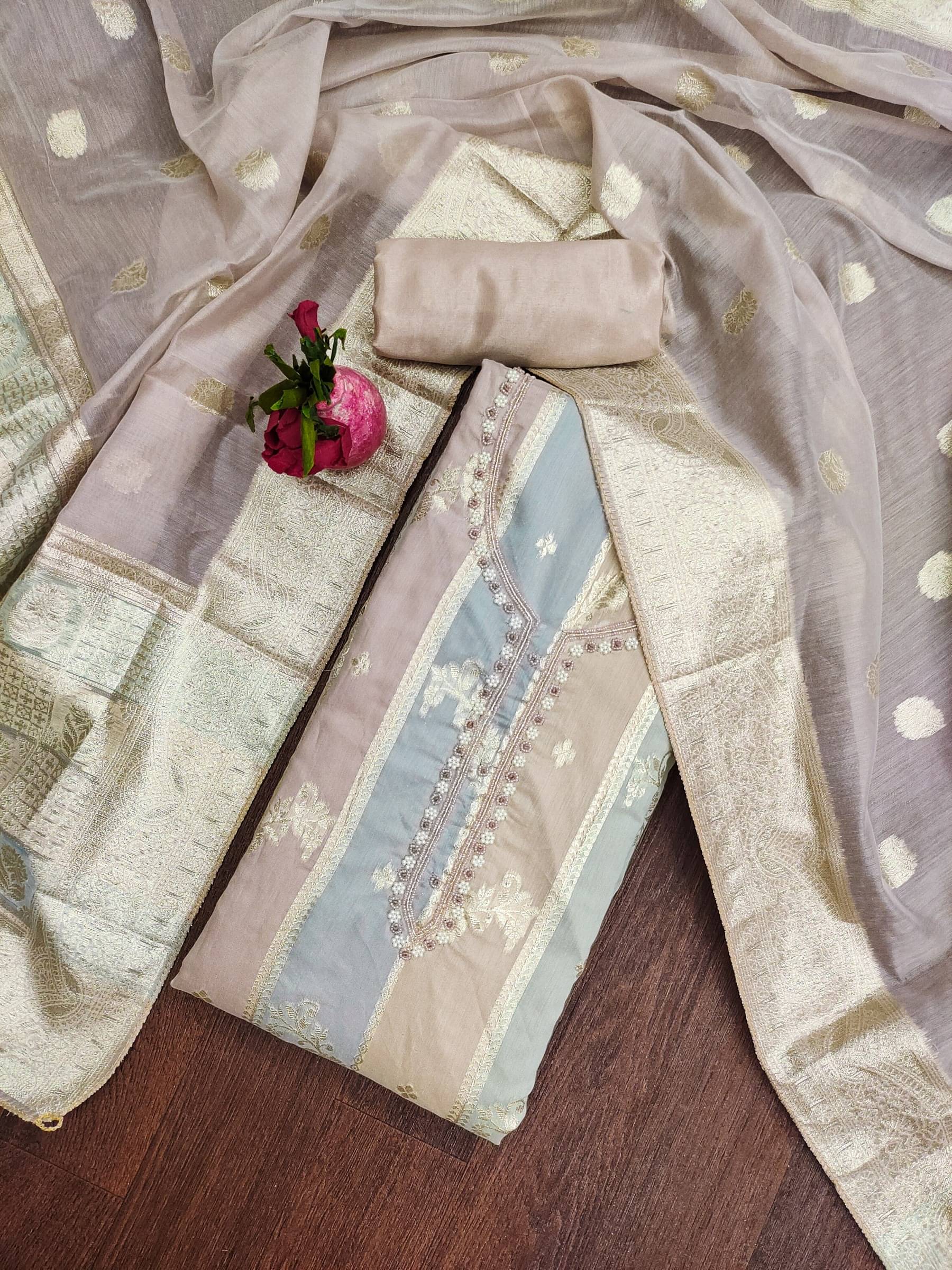 Shree Mahantam Women Jacquard Unstitched Dress Material ( Peach )     			Shree Mahantam Women Jacquard Unstitched Dress Material ( Peach )