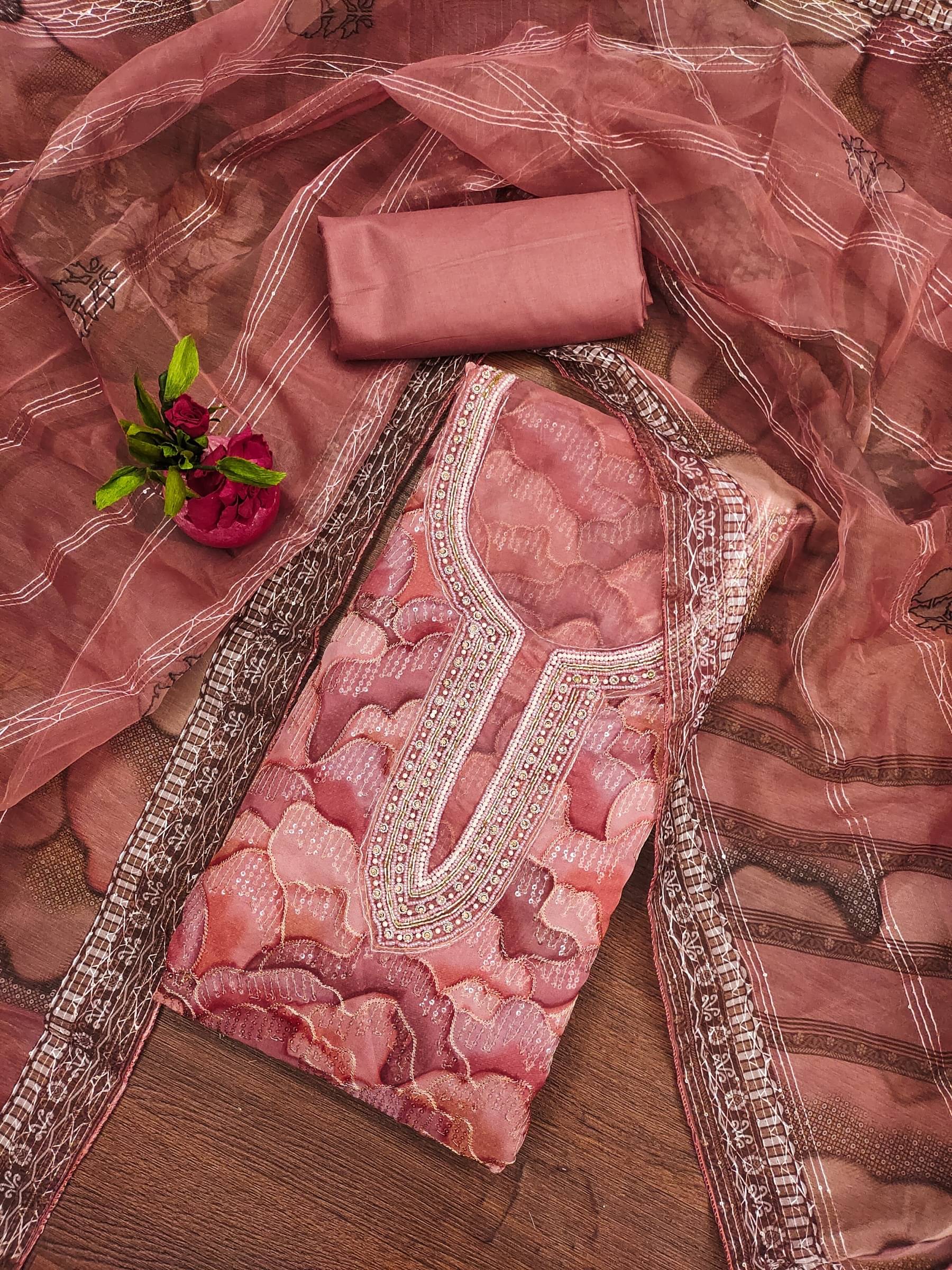     			Shree Mahantam Women Organza Unstitched Dress Material ( Orange )