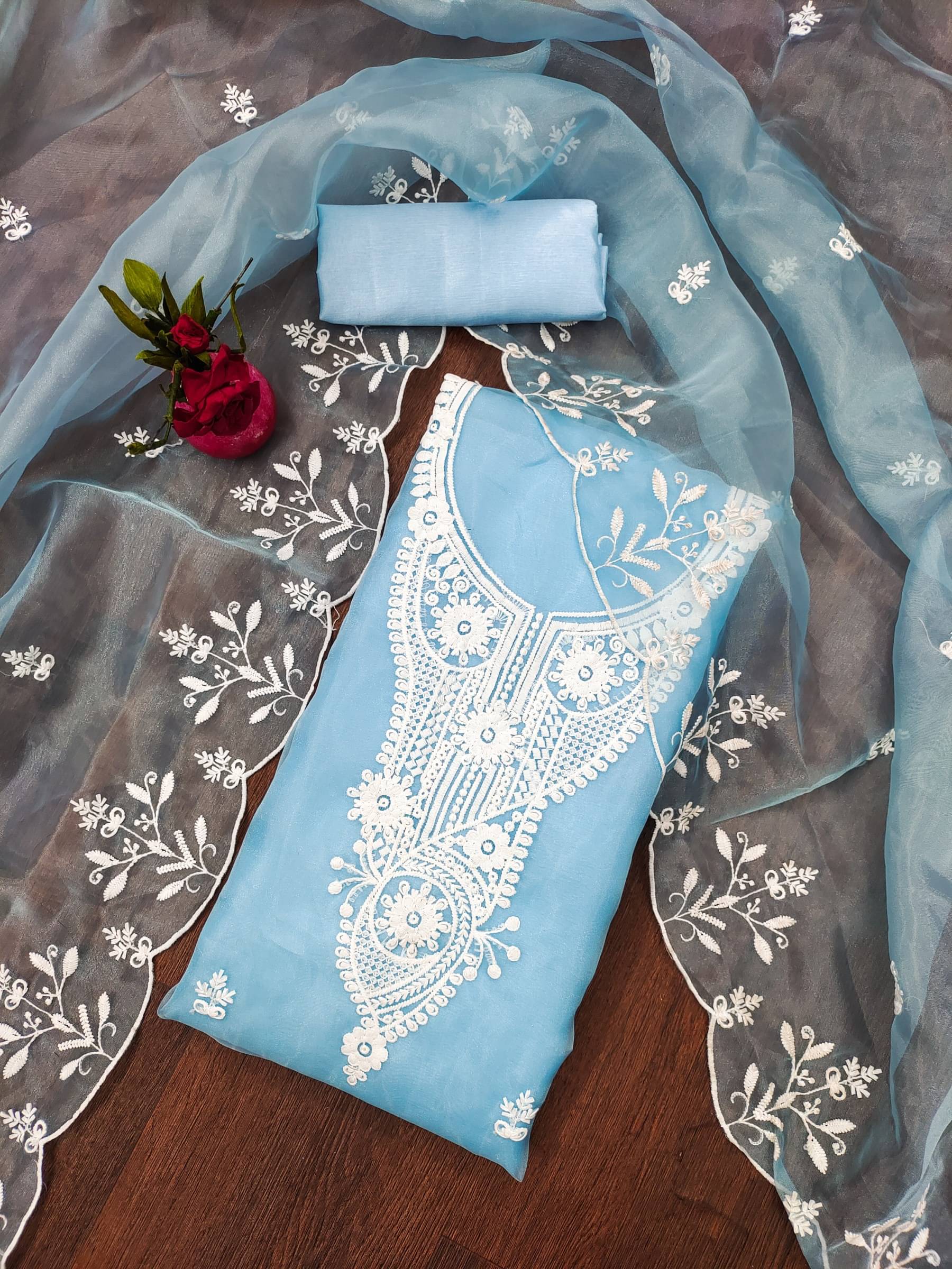Shree Mahantam Women Organza Unstitched Dress Material ( Blue ) Shree Mahantam Women Organza Unstitched Dress Material ( Blue )