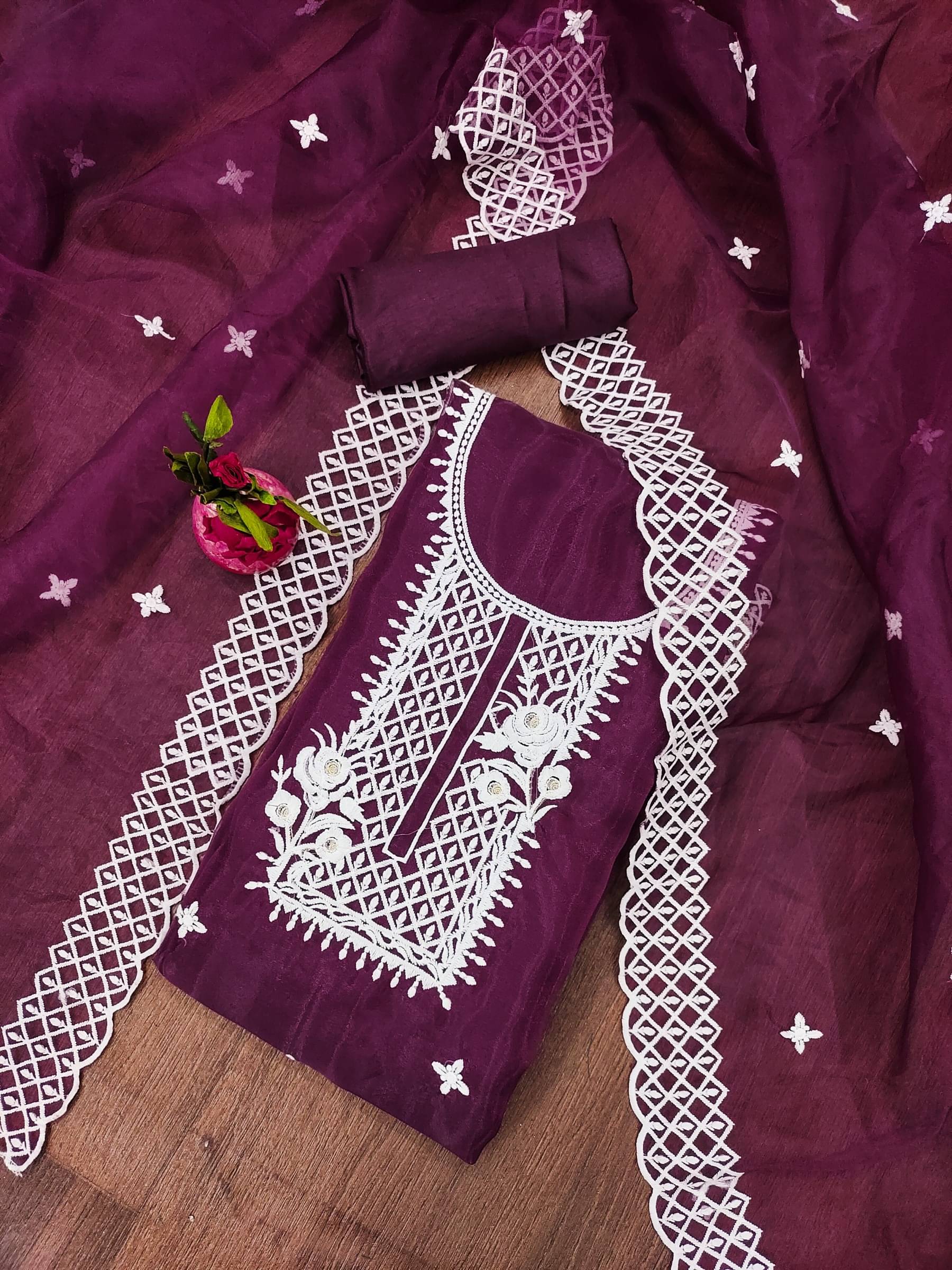 Shree Mahantam Women Organza Unstitched Dress Material ( Purple )     			Shree Mahantam Women Organza Unstitched Dress Material ( Purple )