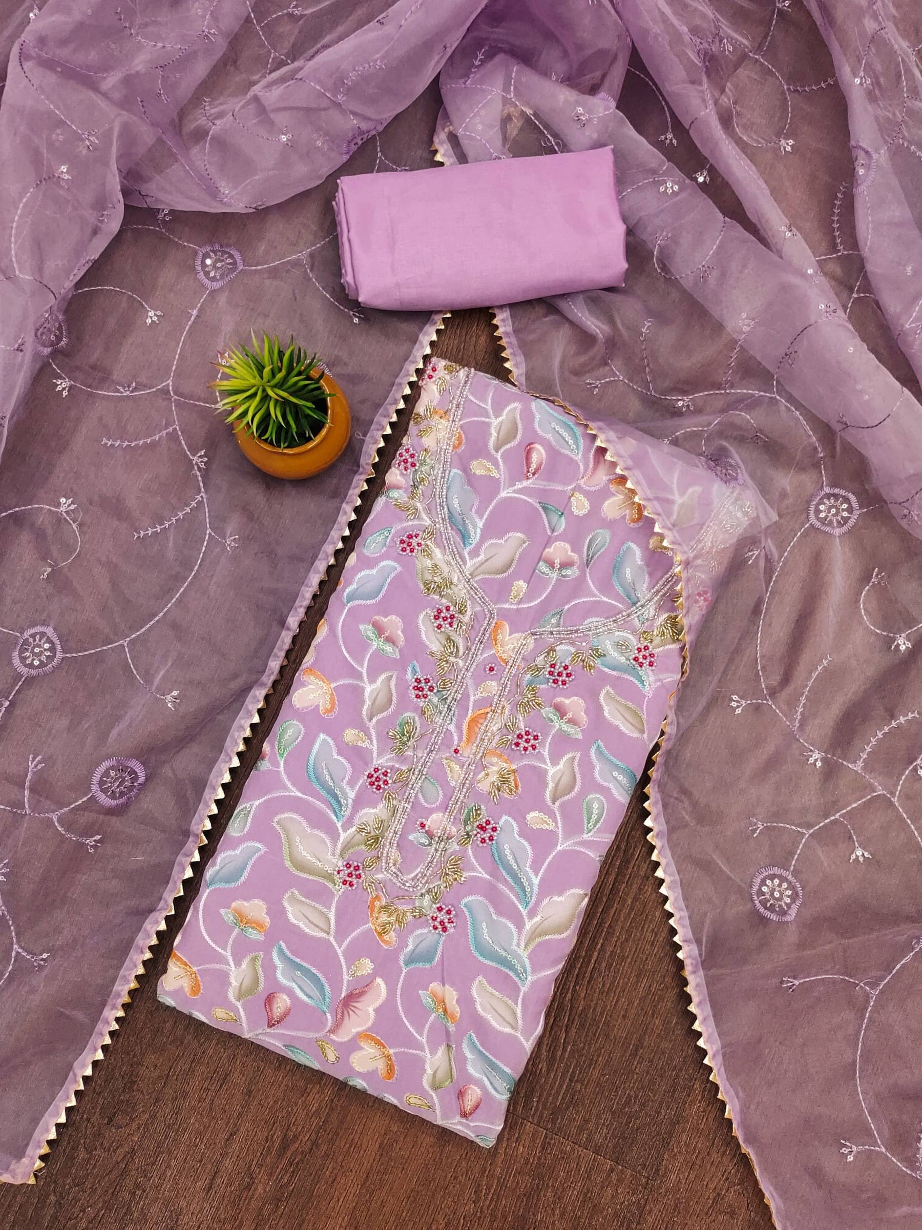 Shree Mahantam Women Organza Unstitched Dress Material ( Purple )     			Shree Mahantam Women Organza Unstitched Dress Material ( Purple )