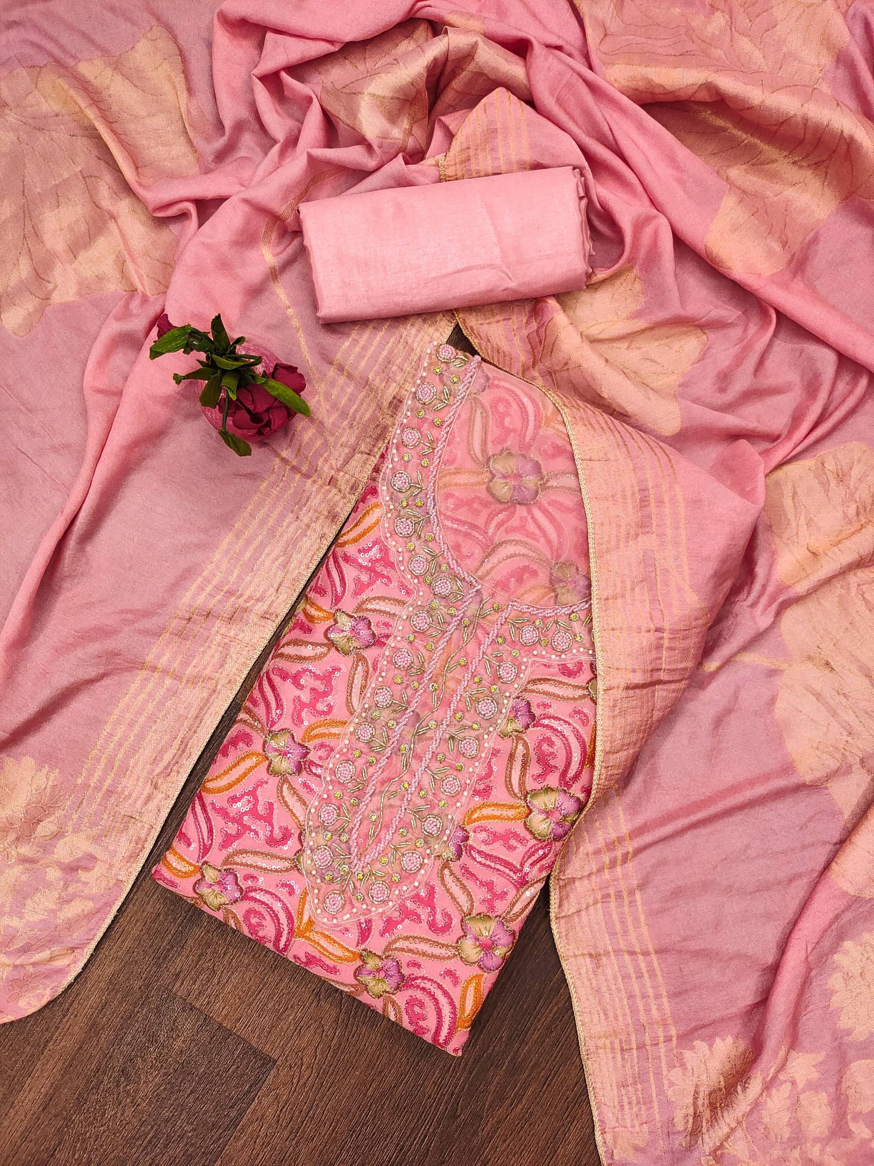     			Shree Mahantam Women Organza Unstitched Dress Material ( Pink )