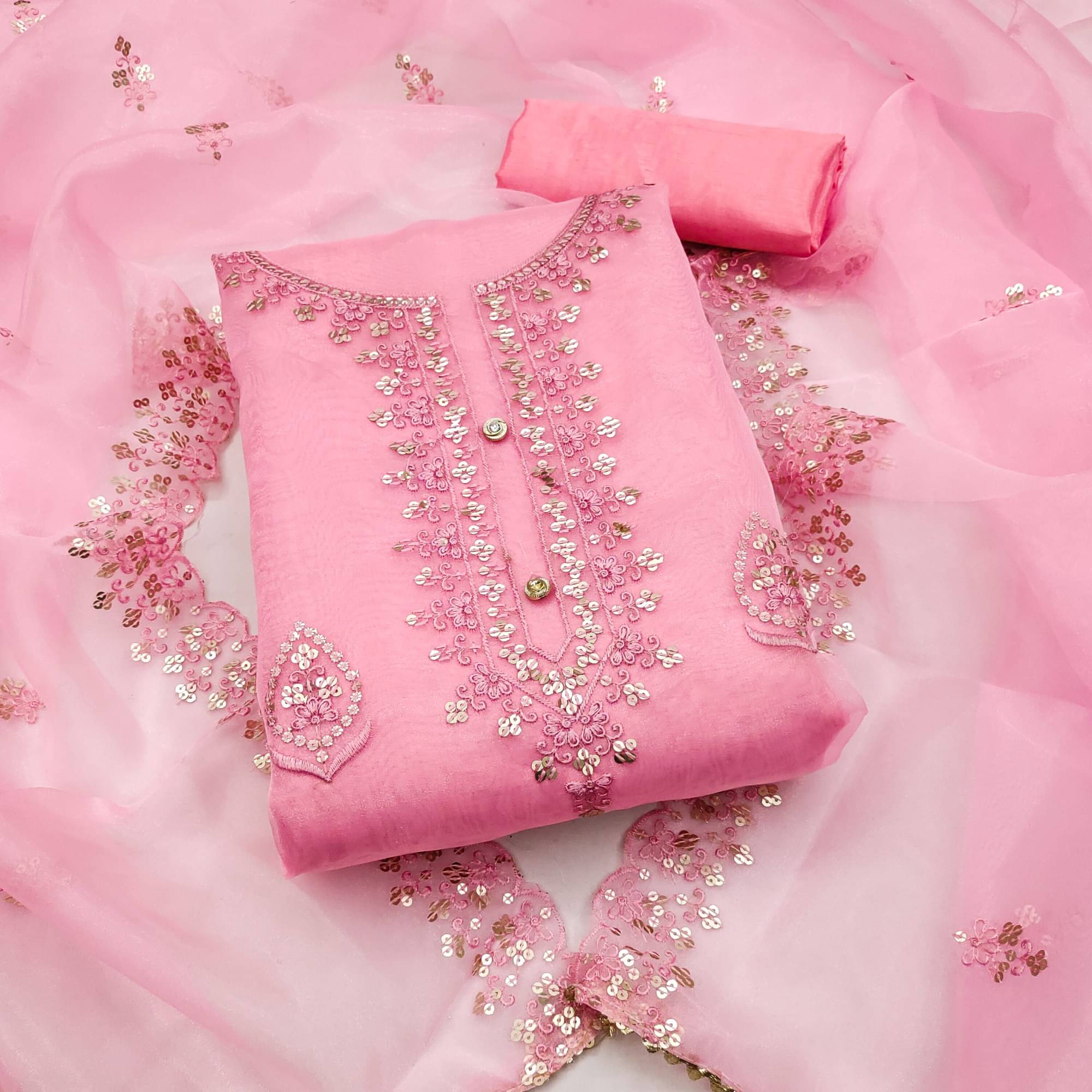Shree Mahantam Women Organza Unstitched Dress Material ( Pink ) Shree Mahantam Women Organza Unstitched Dress Material ( Pink )